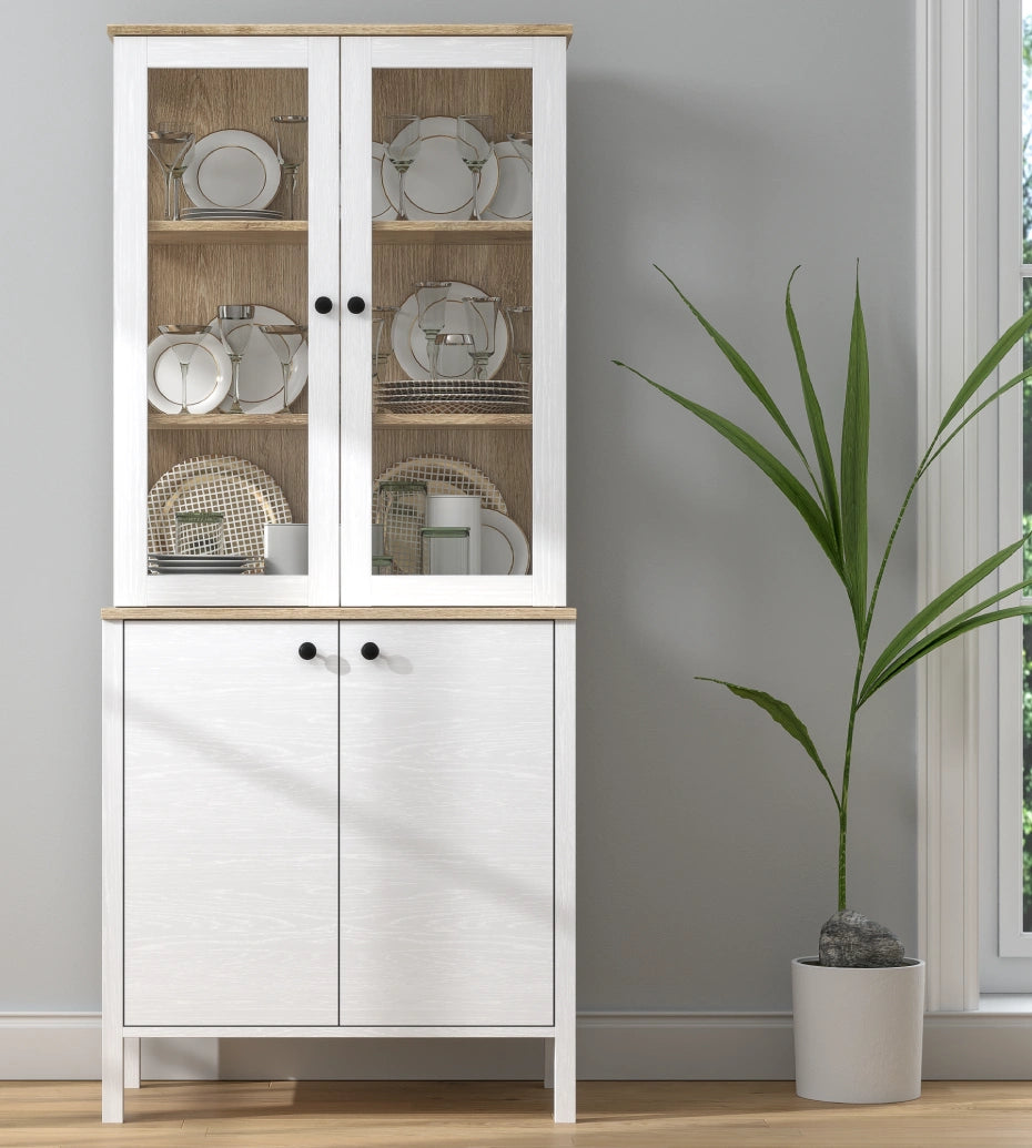 Darel Glass Door Display Cabinet White Wood and Legnano - White Wood Display Cabinet Made in Turkey to Order for UK Dining Room Interiors - White Wood display cabinet by Netline Home Interior