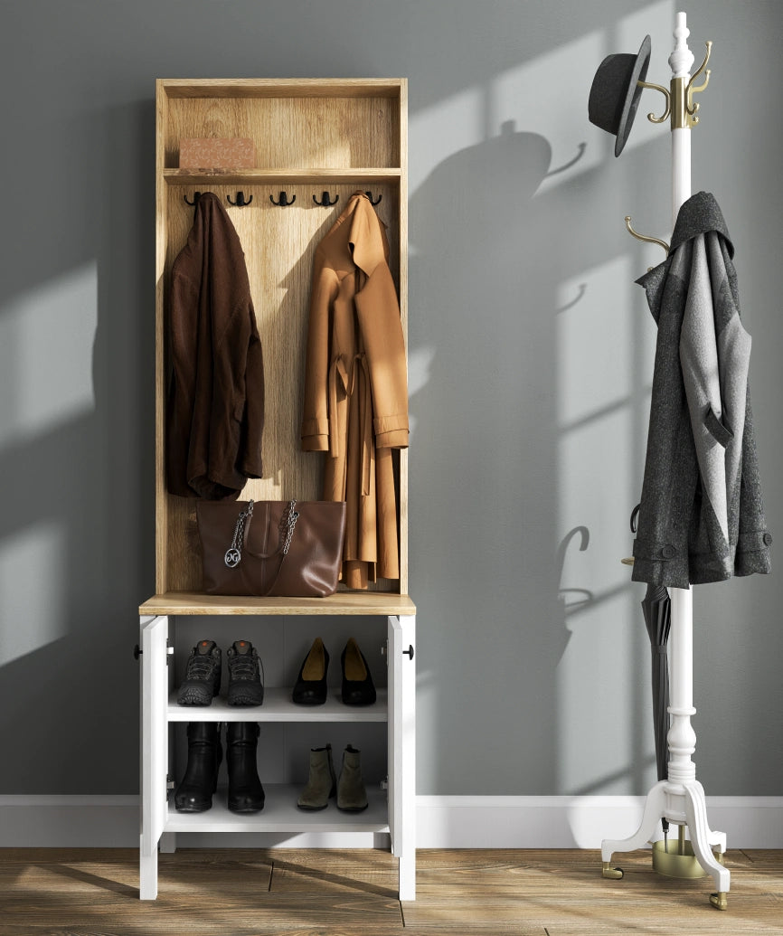 Minoa White Wood Hallway Storage - White Wood Hallway Storage Unit Made in Turkey to Order for UK Hallway Interiors - White Wood hallway storage unit by Netline Home Interior