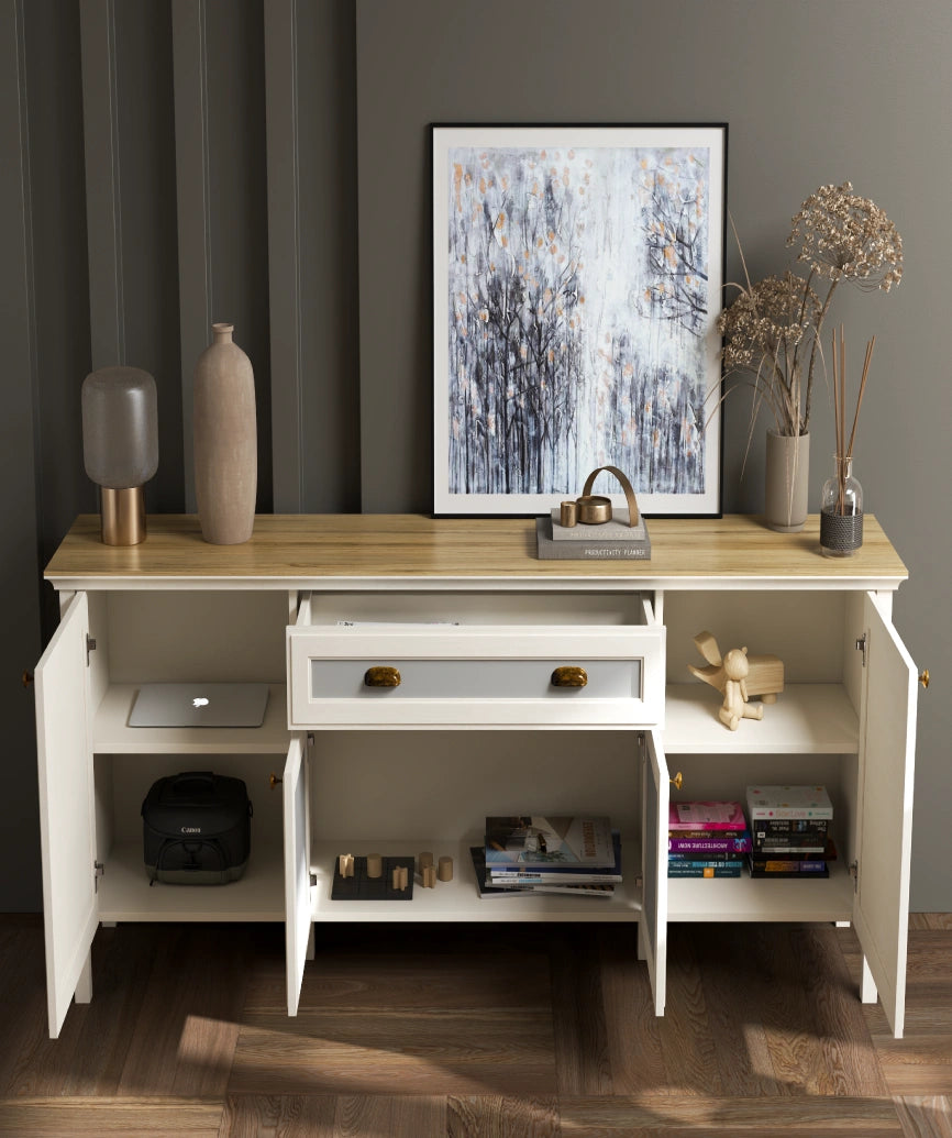 Davina Premium Moonstone Louvered 4-Door 1-Drawer Sideboard - Moonstone Sideboard Made in Turkey to Order for UK Dining Room Interiors - Moonstone sideboard by Netline Home Interior