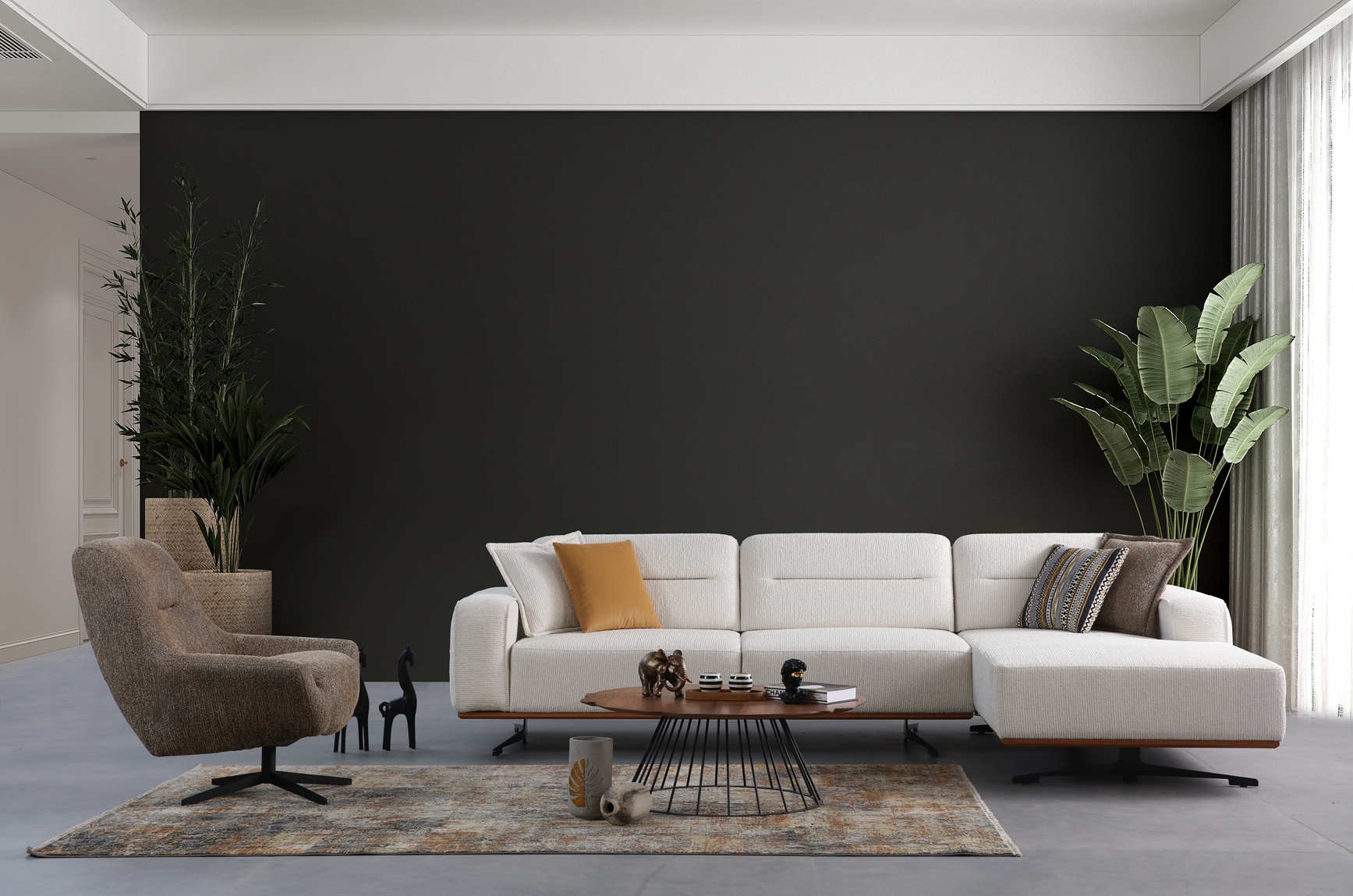 Netline Home Interior Esse L corner sofa showing spacious, plush lounge seating with soft fabric upholstery and modern design.