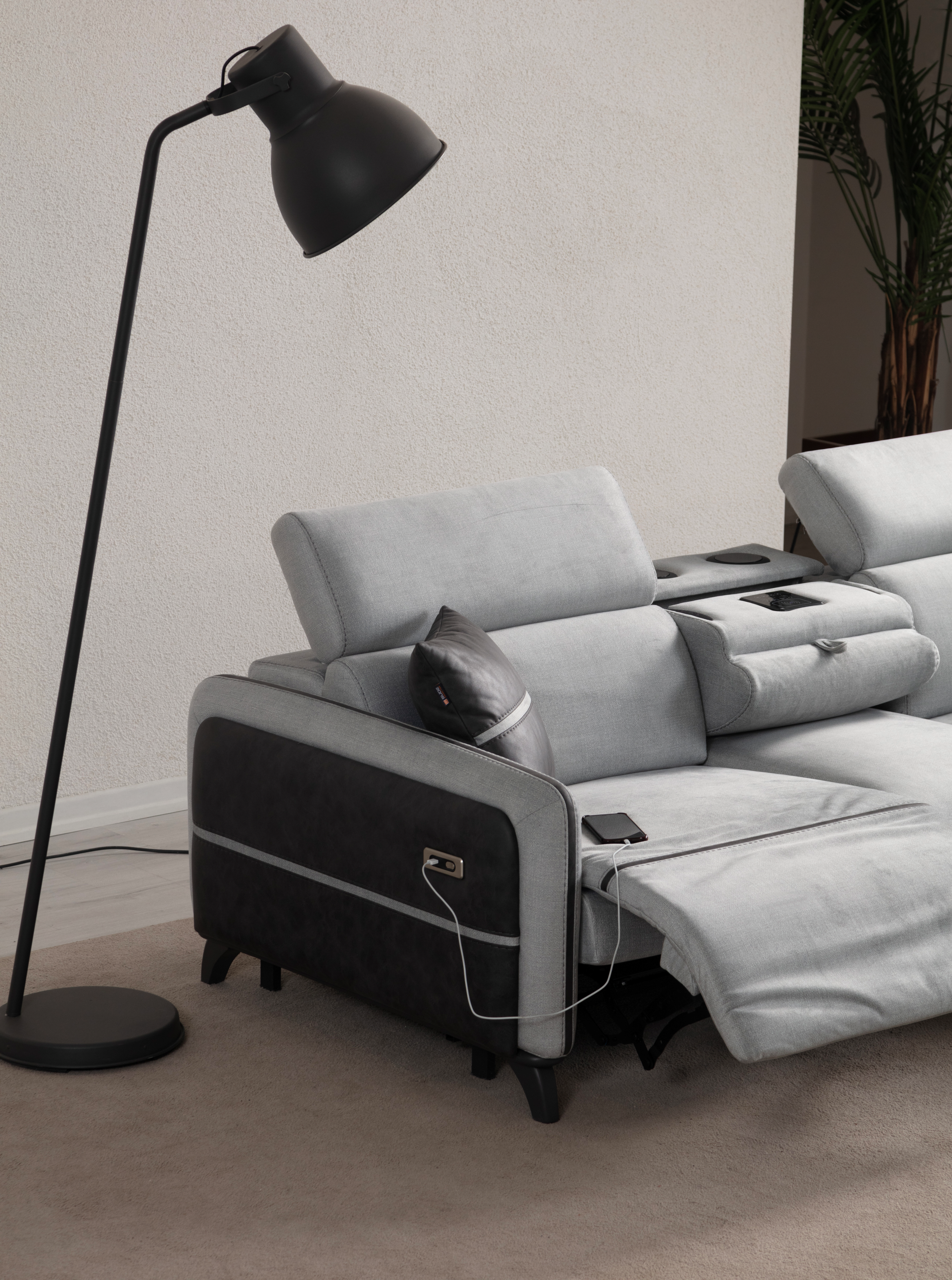 Three-seater Delhi recliner sofa by Netline Home Interior with plush cushions and modern design, perfect for relaxed living rooms.
