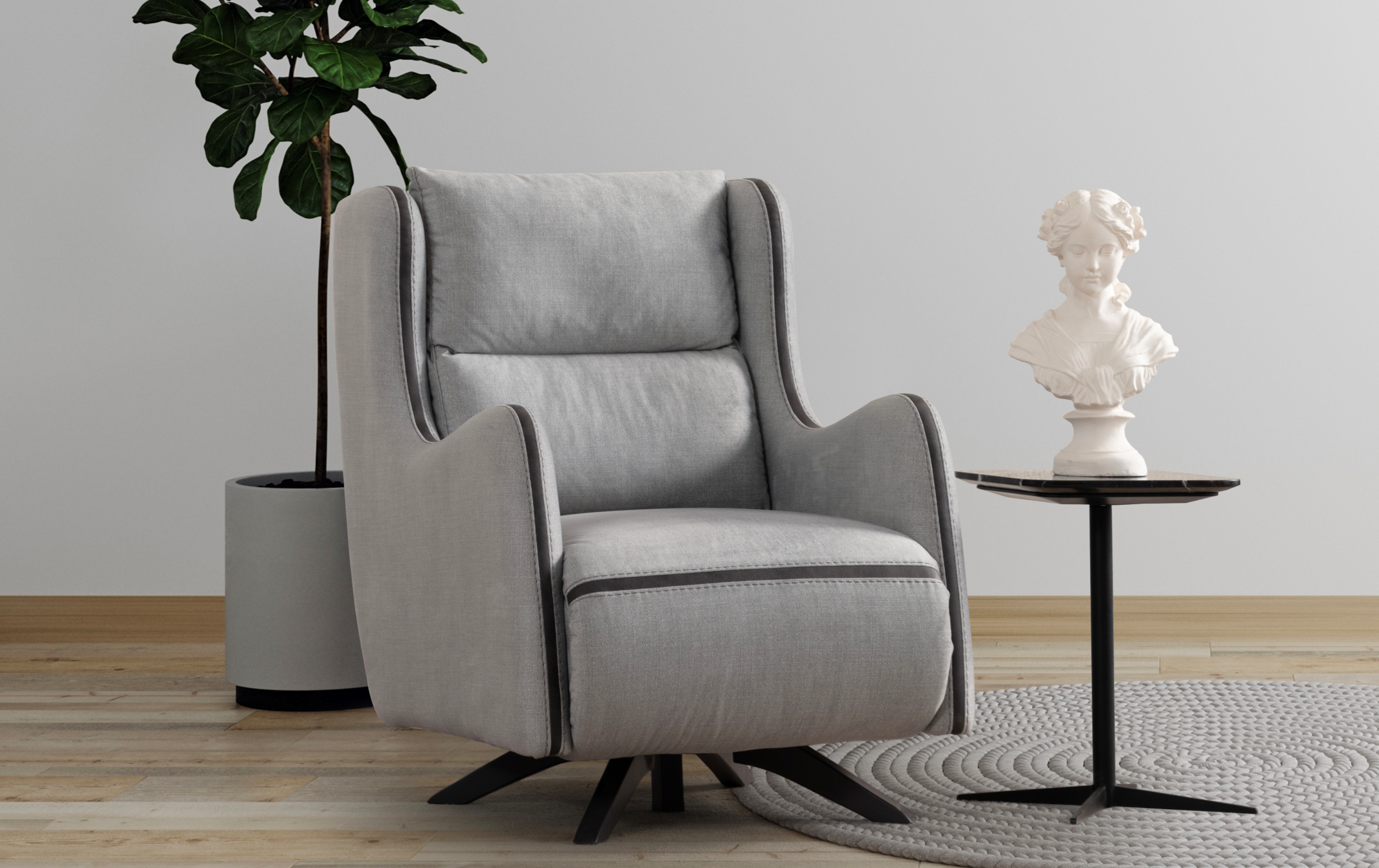 Netline Home Interior Delhi armchair with plush fabric and modern design, perfect for stylish and comfortable accent seating.