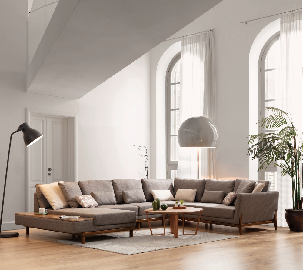 Modern Argemon corner sofa set by Netline Home Interior, featuring plush fabric cushions and contemporary design for living rooms.
