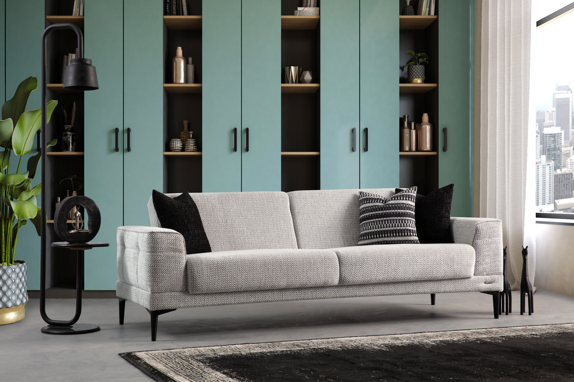 Netline Home Interior Maya 3 Seater Sofa with stylish design, plush cushions, and contemporary fabric for everyday comfort.