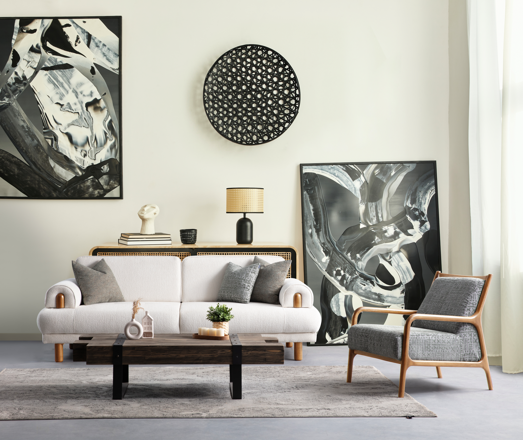 Modern Salda Sofa Set by Netline Home Interior featuring plush cushions and sleek design for stylish living room comfort.