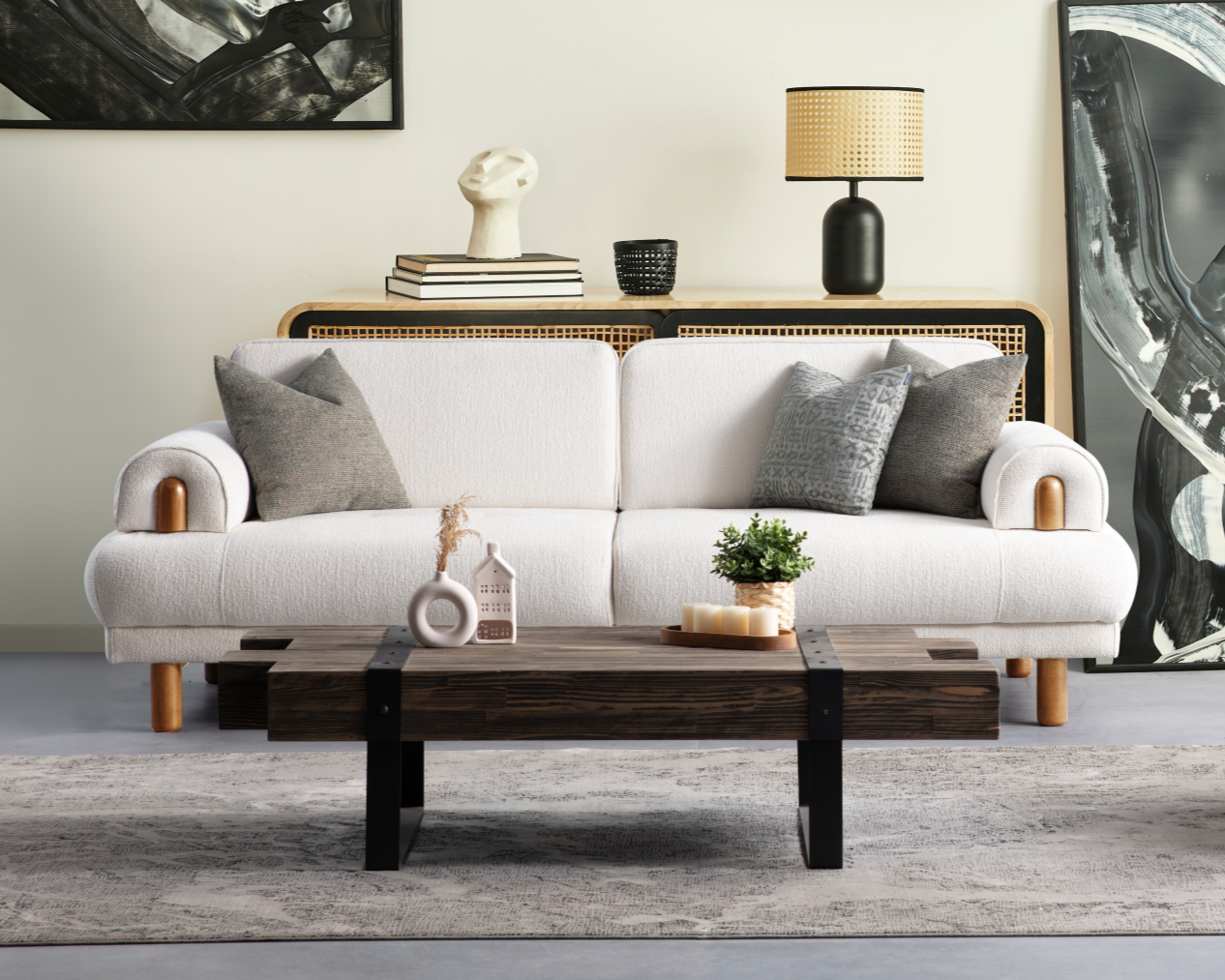 Netline Home Interior Salda 3 Seater Sofa with stylish fabric upholstery and plush cushions for everyday comfort.
