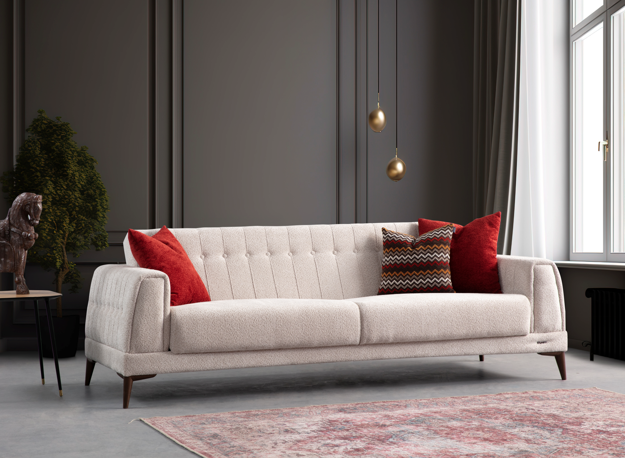 Netline Home Interior Rita 3 Seater Sofa with plush cushions and sleek design, ideal for stylish everyday living spaces.