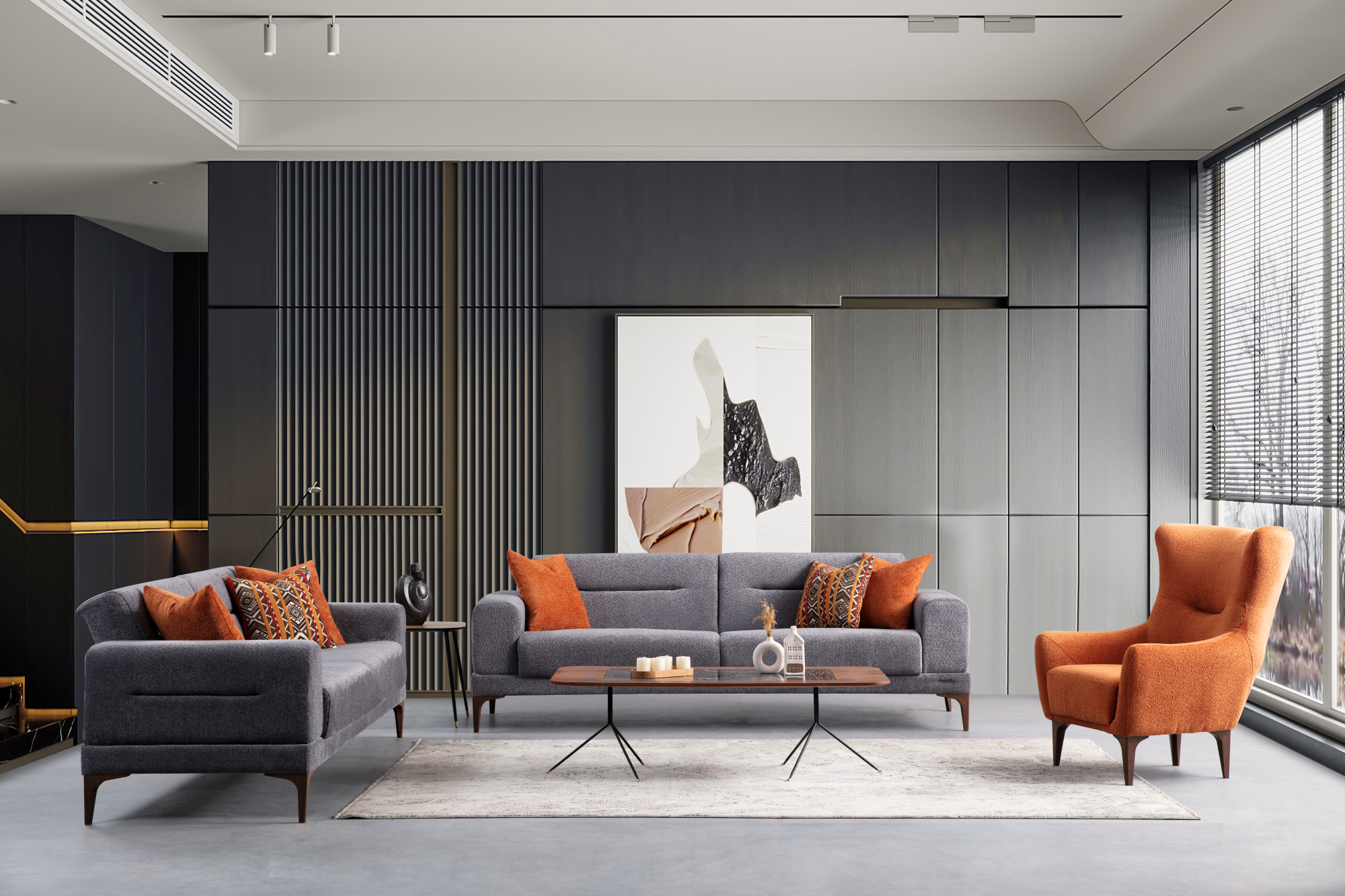 Netline Home Interior Zenit sofa set in a modern living room with plush cushions and sleek design, perfect for contemporary home decor.