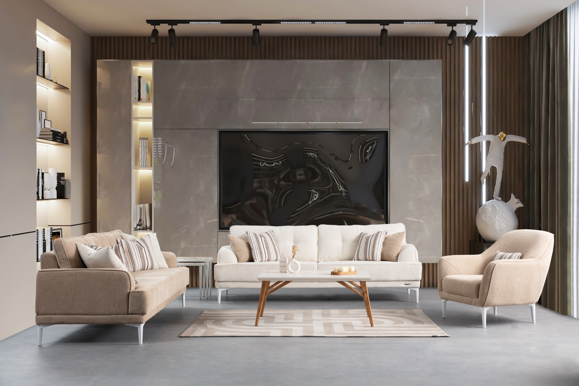 Modern Sonya Sofa Set by Netline Home Interior, featuring plush cushions and sleek design for comfortable living room seating.