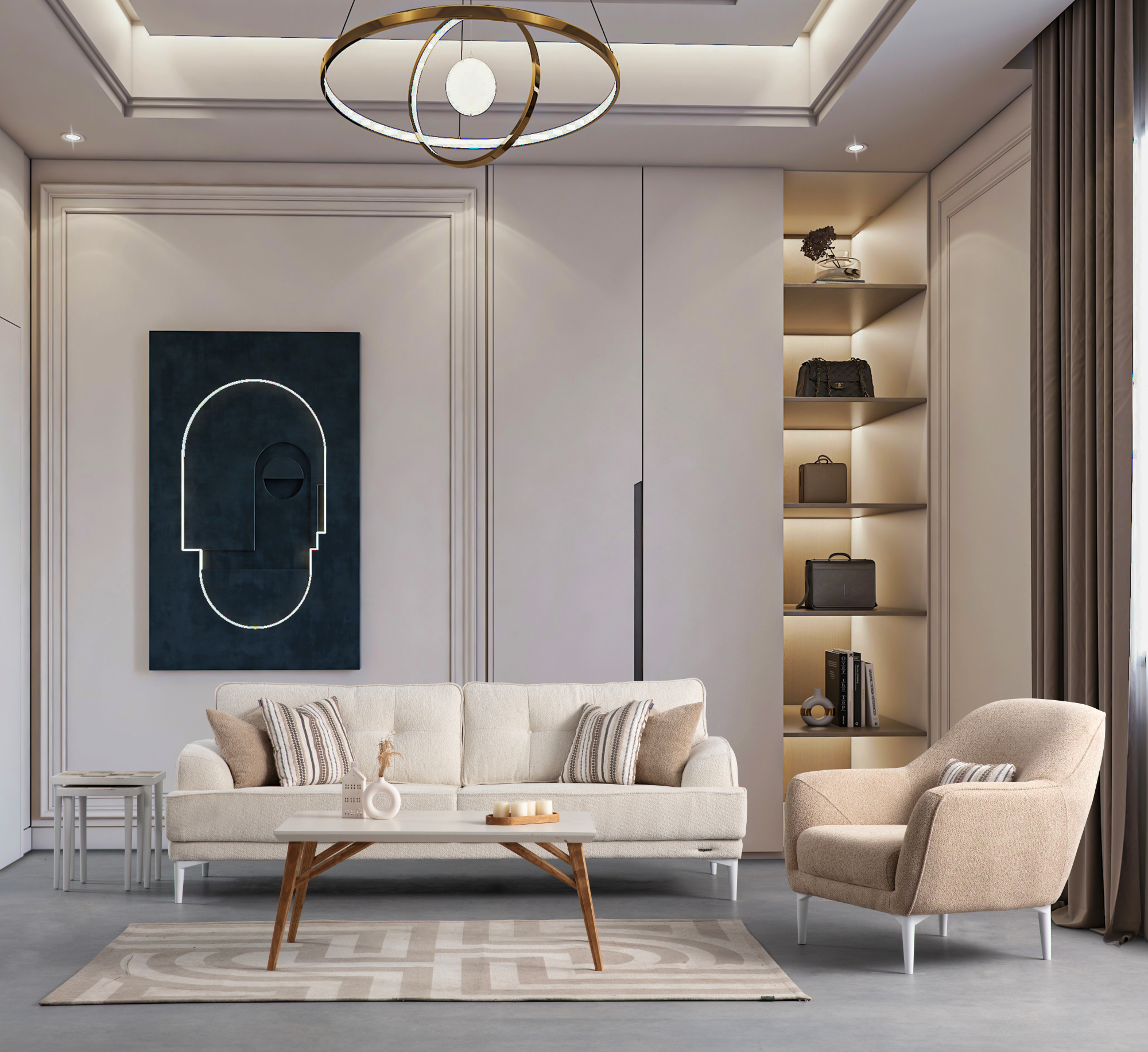 Modern Sonya sofa set by Netline Home Interior, featuring plush cushions and sleek design for stylish living room comfort.