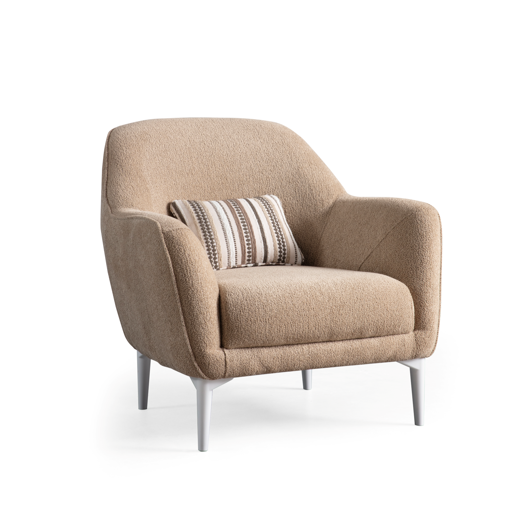 Netline Home Interior Sonya armchair with plush fabric, wooden legs, and a modern, comfortable design for accent seating.