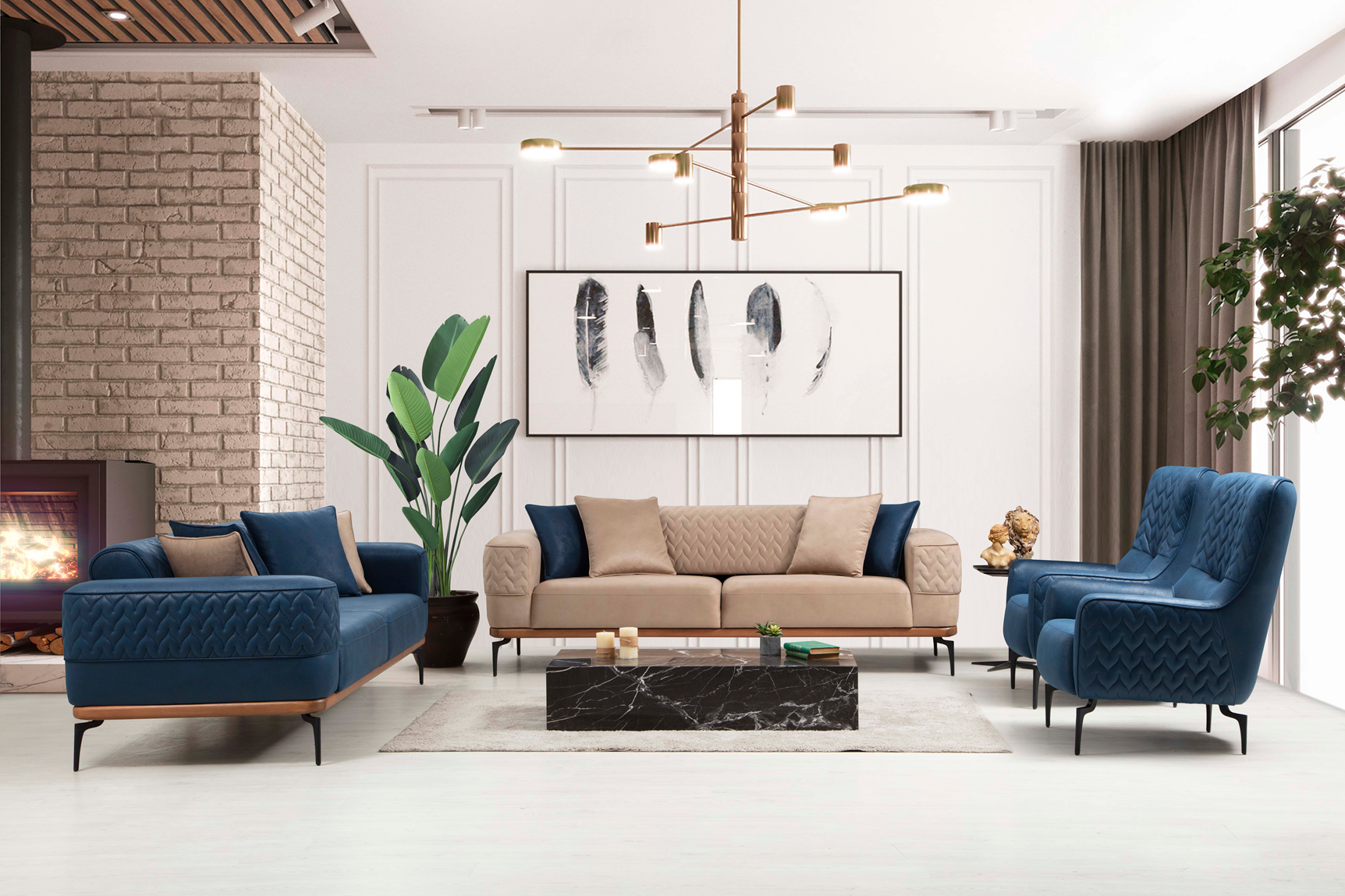 Modern Netline Home Interior sofa set with plush cushions and sleek design, perfect for a contemporary living room.