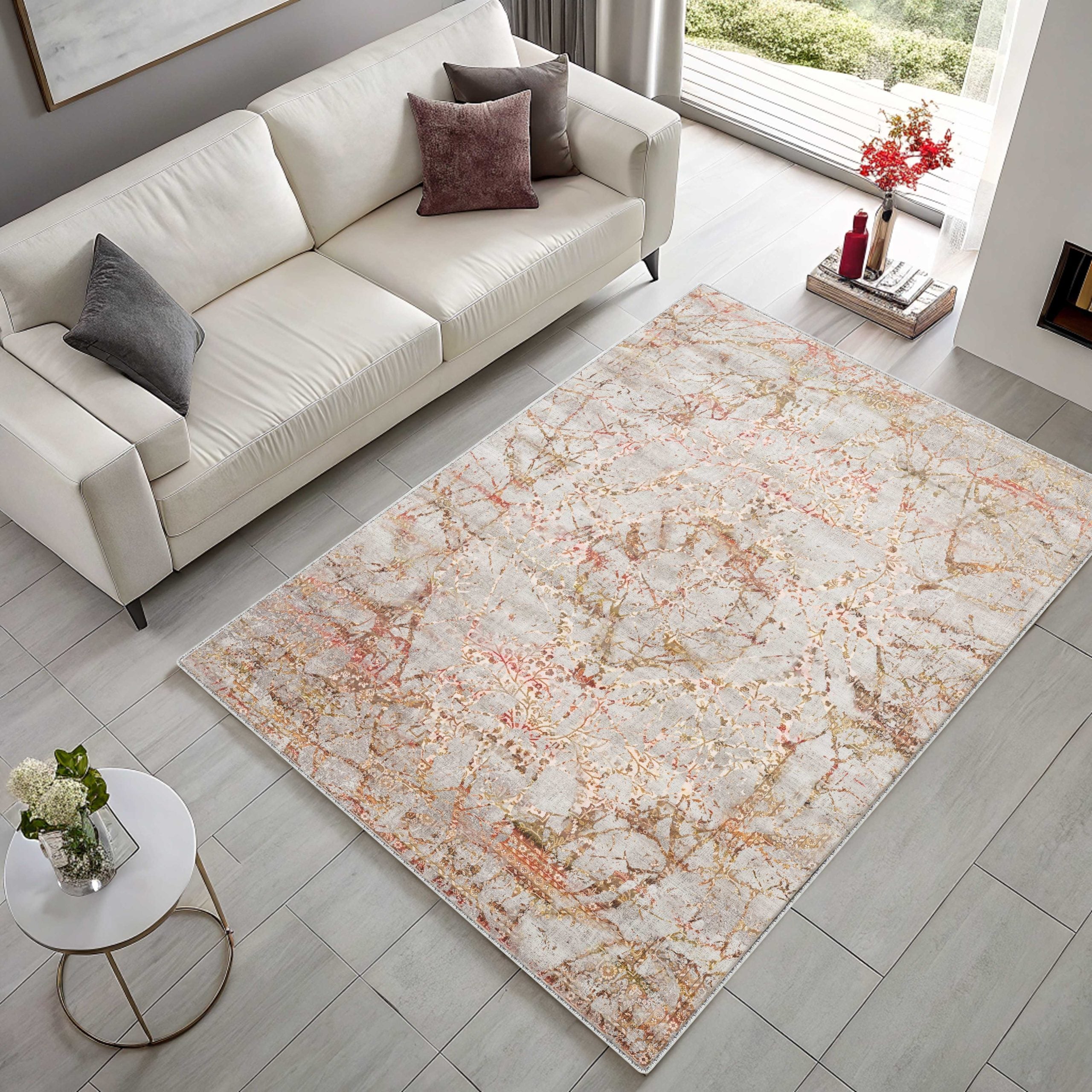 Netline Home Orange Terracotta Classic Vintage Machine Washable Chenille Rug Design NH7125 - Detailed Photoshoot - Netline Home