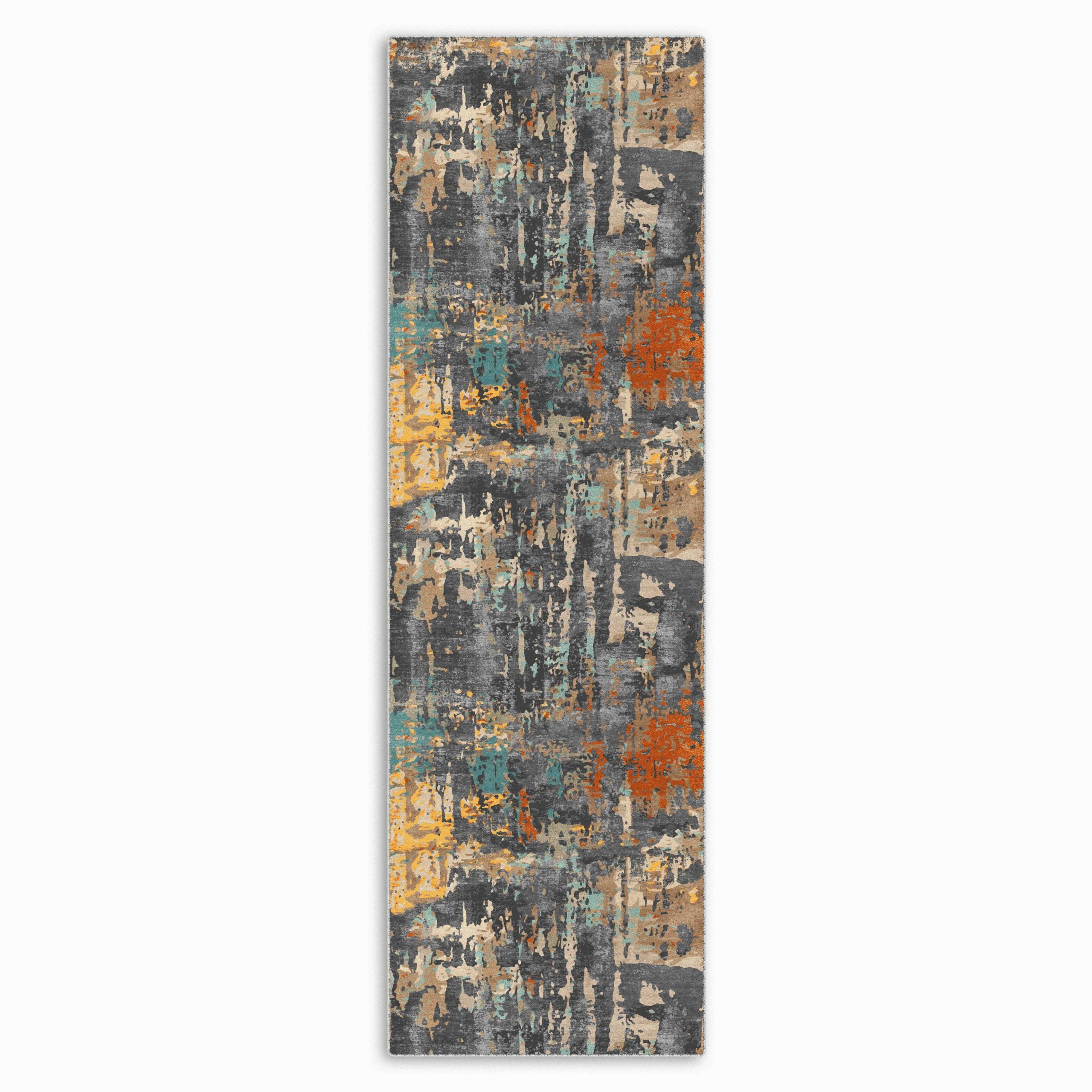 Netline Home Gray Silver Yellow Gold Orange Terracotta Ethnic Modern Machine Washable Chenille Rug Design NH7126 - Gallery Image 4 - Netline Home
