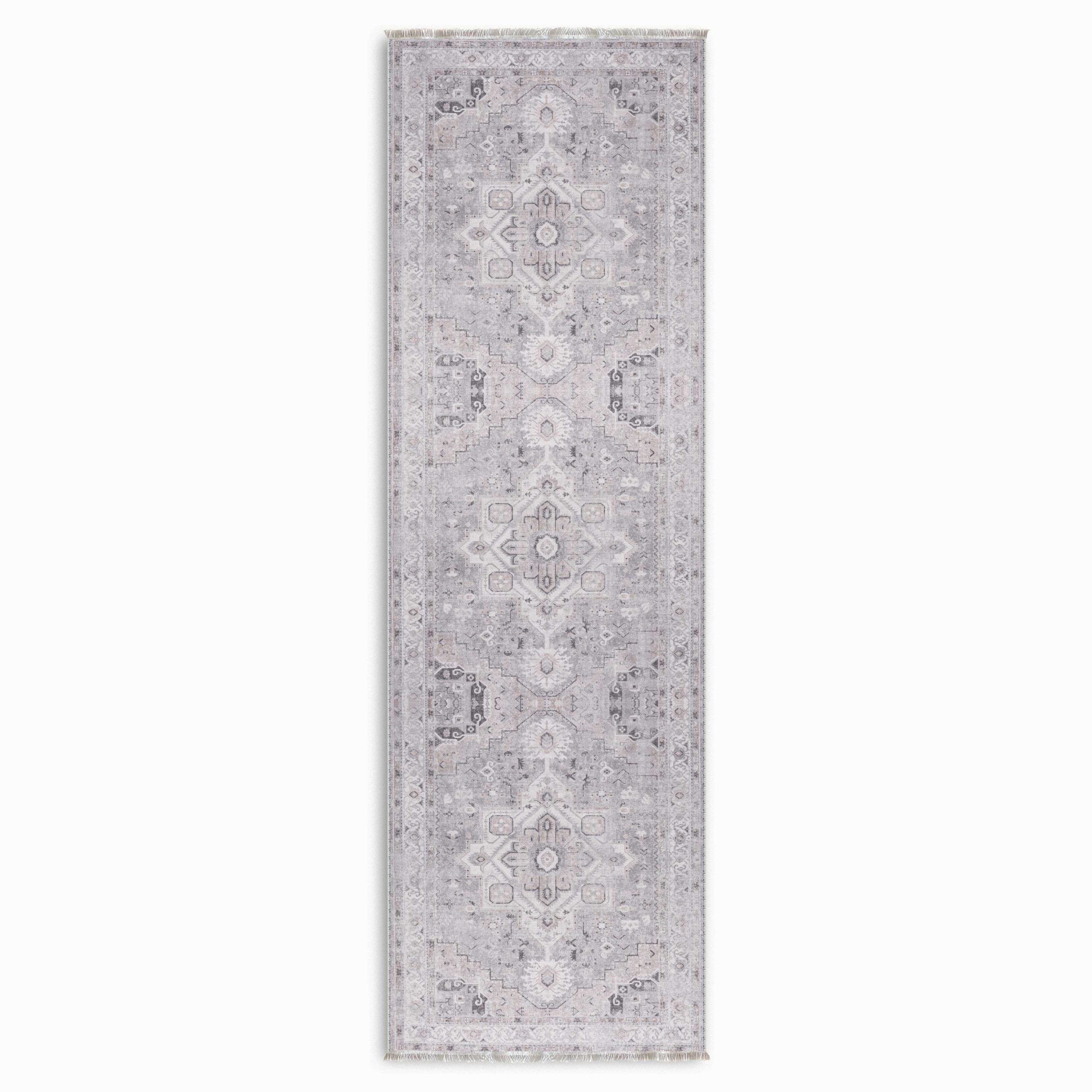 Netline Home Gray Silver Ethnic Classic Vintage Machine Washable Chenille Rug Design NH7151 - Gallery Image 5 - Netline Home