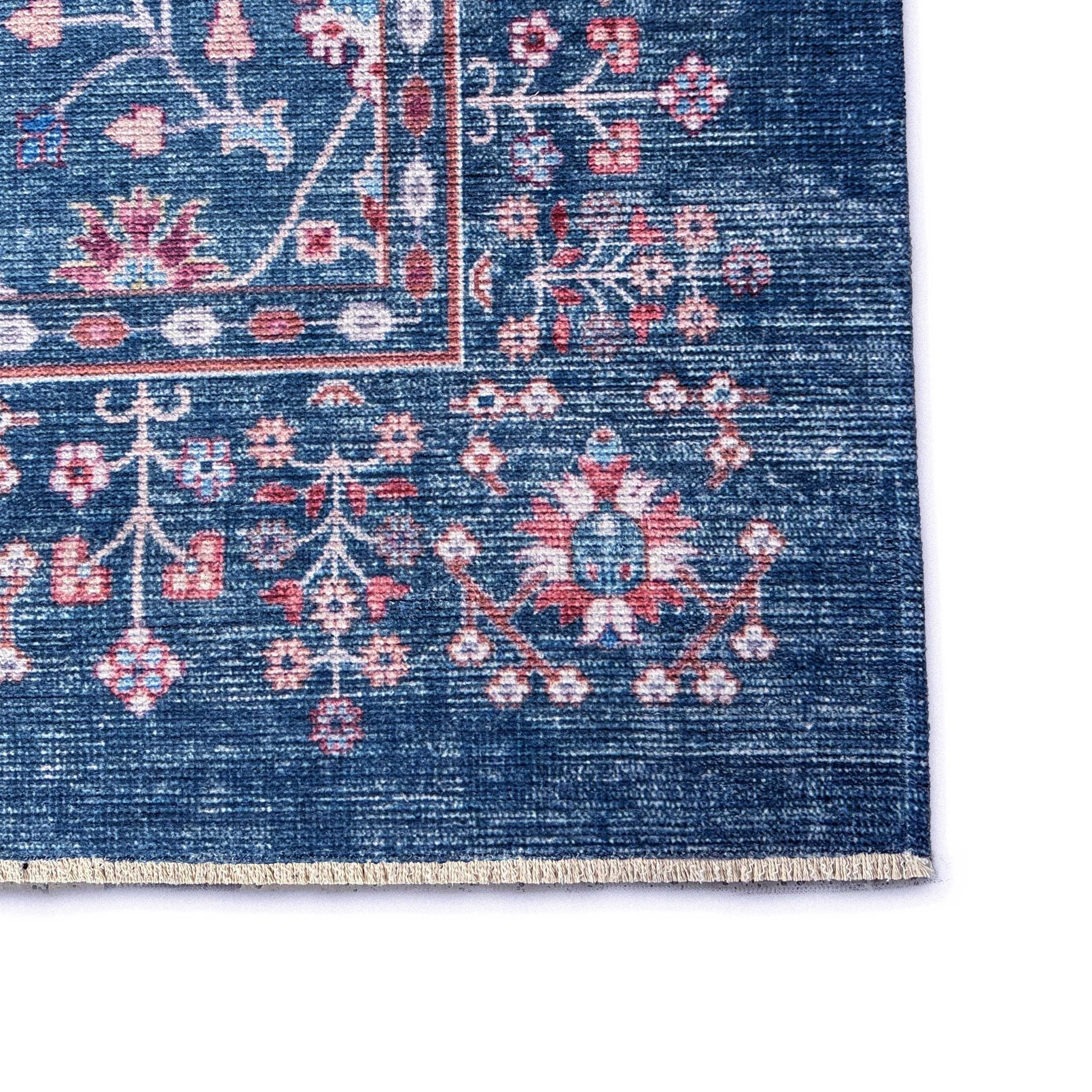 Netline Home Blue Navy Ethnic Classic Vintage Machine Washable Chenille Rug Design 3002-01 - Gallery Image 3 - Netline Home