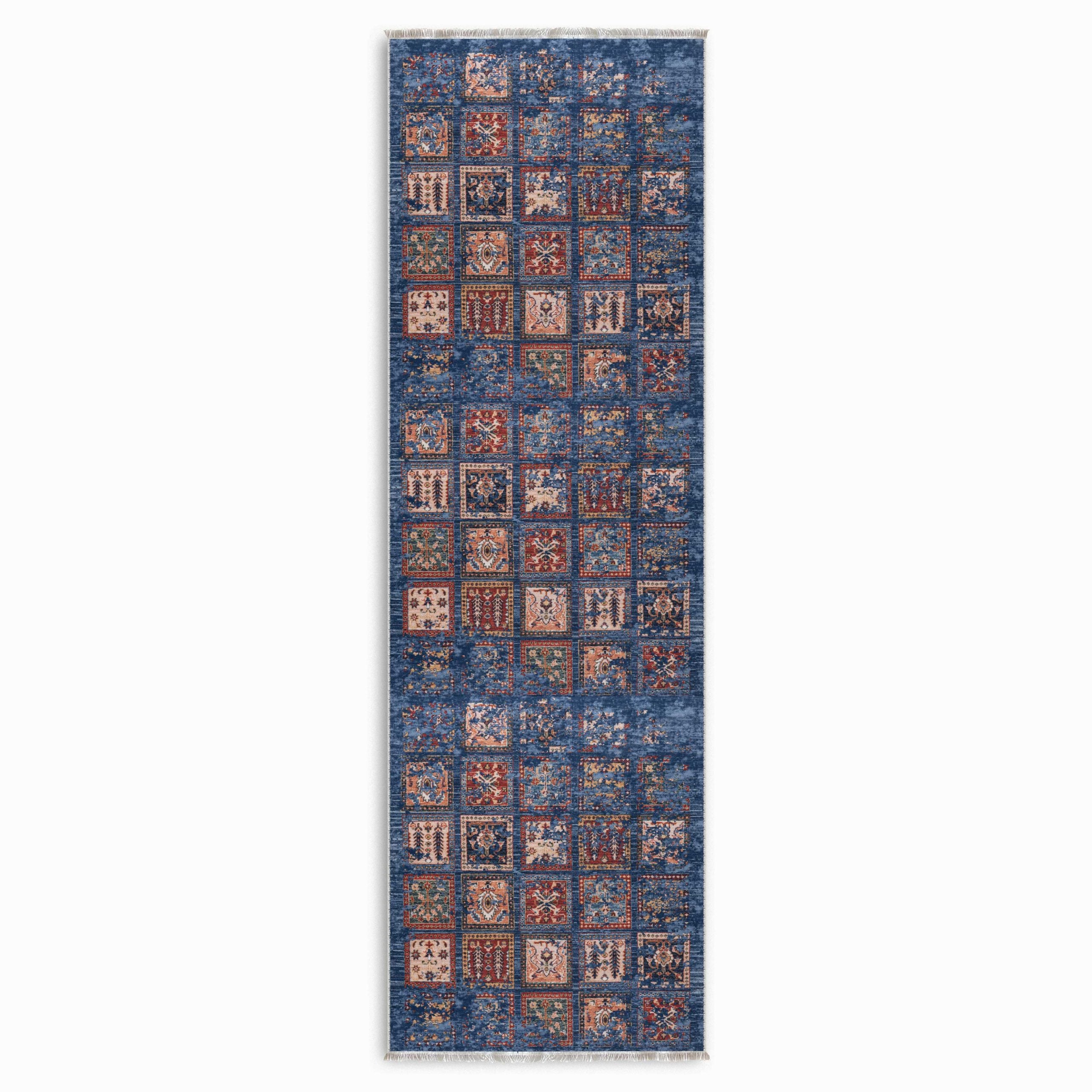 Netline Home Blue Navy Ethnic Classic Vintage Machine Washable Chenille Rug Design NH7147 - Gallery Image 5 - Netline Home