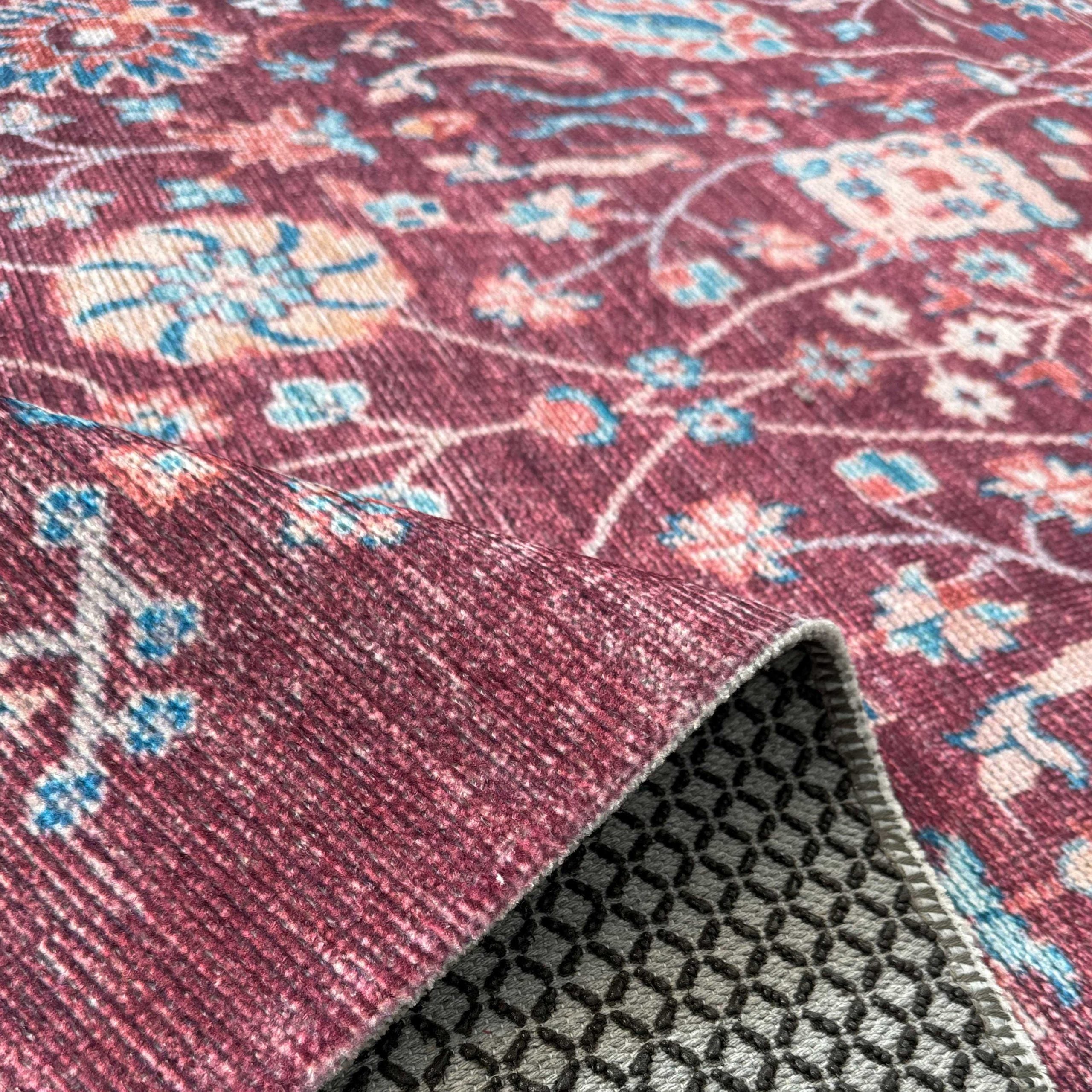 Netline Home Red Burgundy Pink Fuchsia Ethnic Classic Vintage Machine Washable Chenille Rug Design NH7146 - Gallery Image 4 - Netline Home