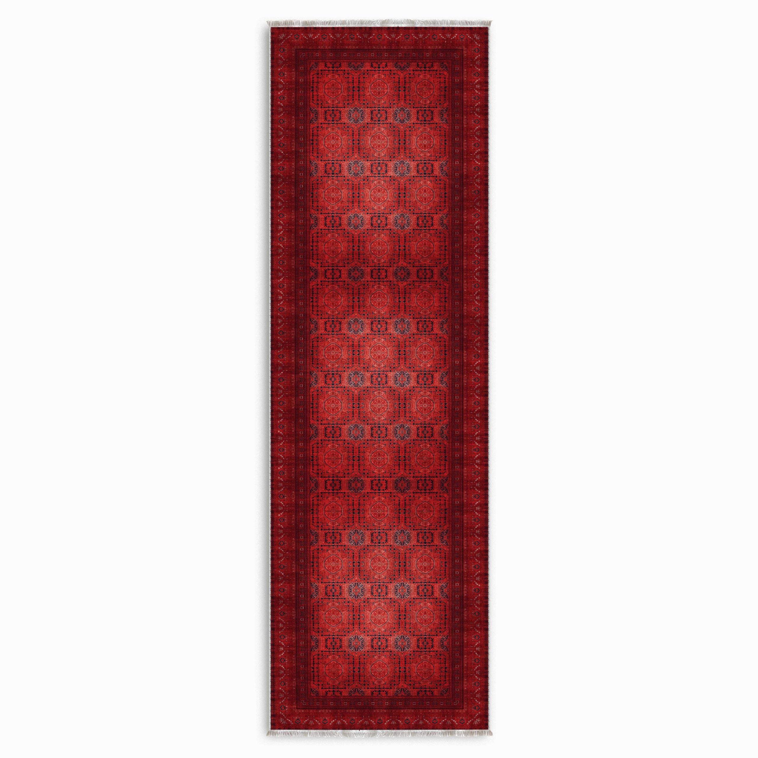 Netline Home Red Burgundy Ethnic Classic Vintage Machine Washable Chenille Rug Design 3011-01 - Gallery Image 6 - Netline Home