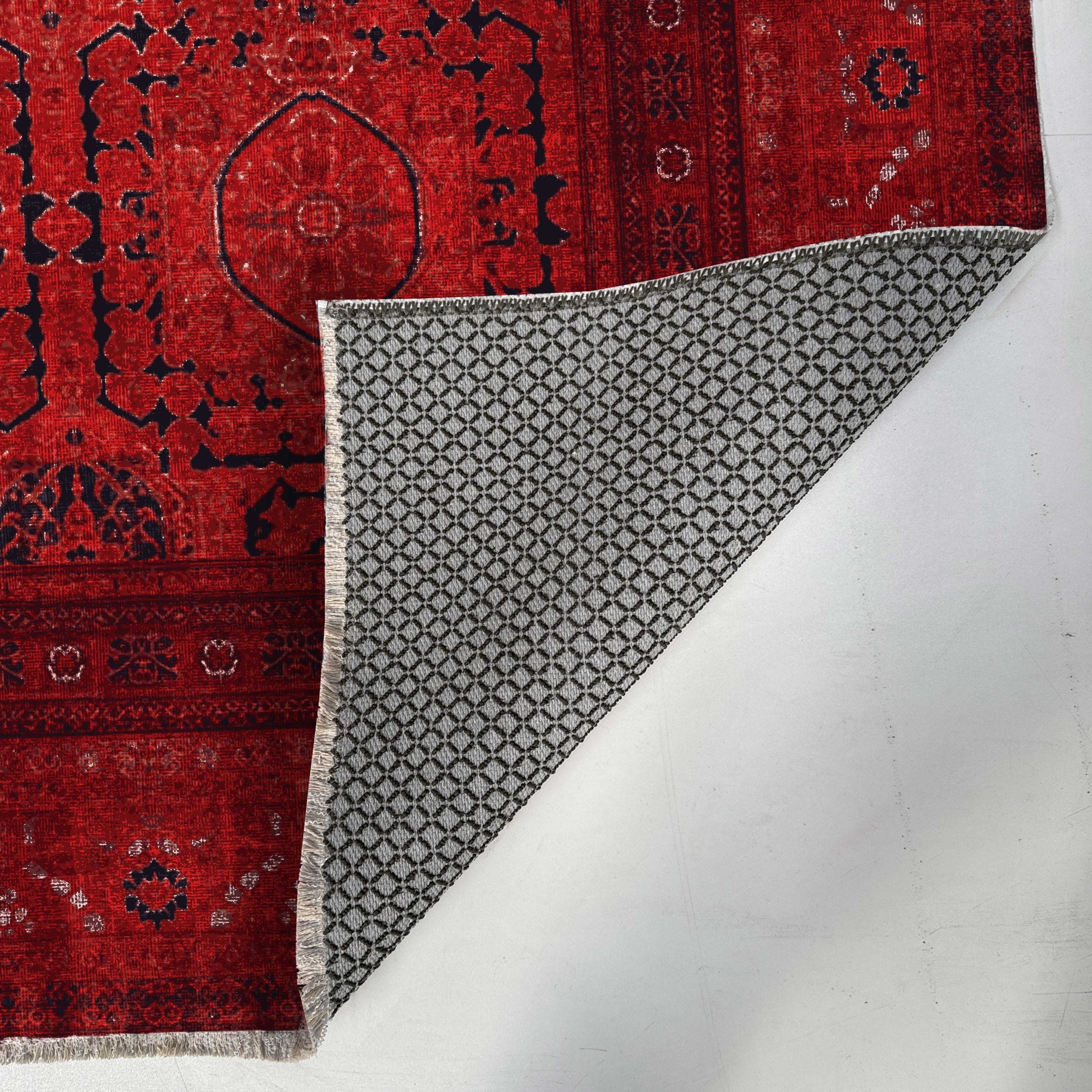 Netline Home Red Burgundy Ethnic Classic Vintage Machine Washable Chenille Rug Design NH7136 - Gallery Image 4 - Netline Home