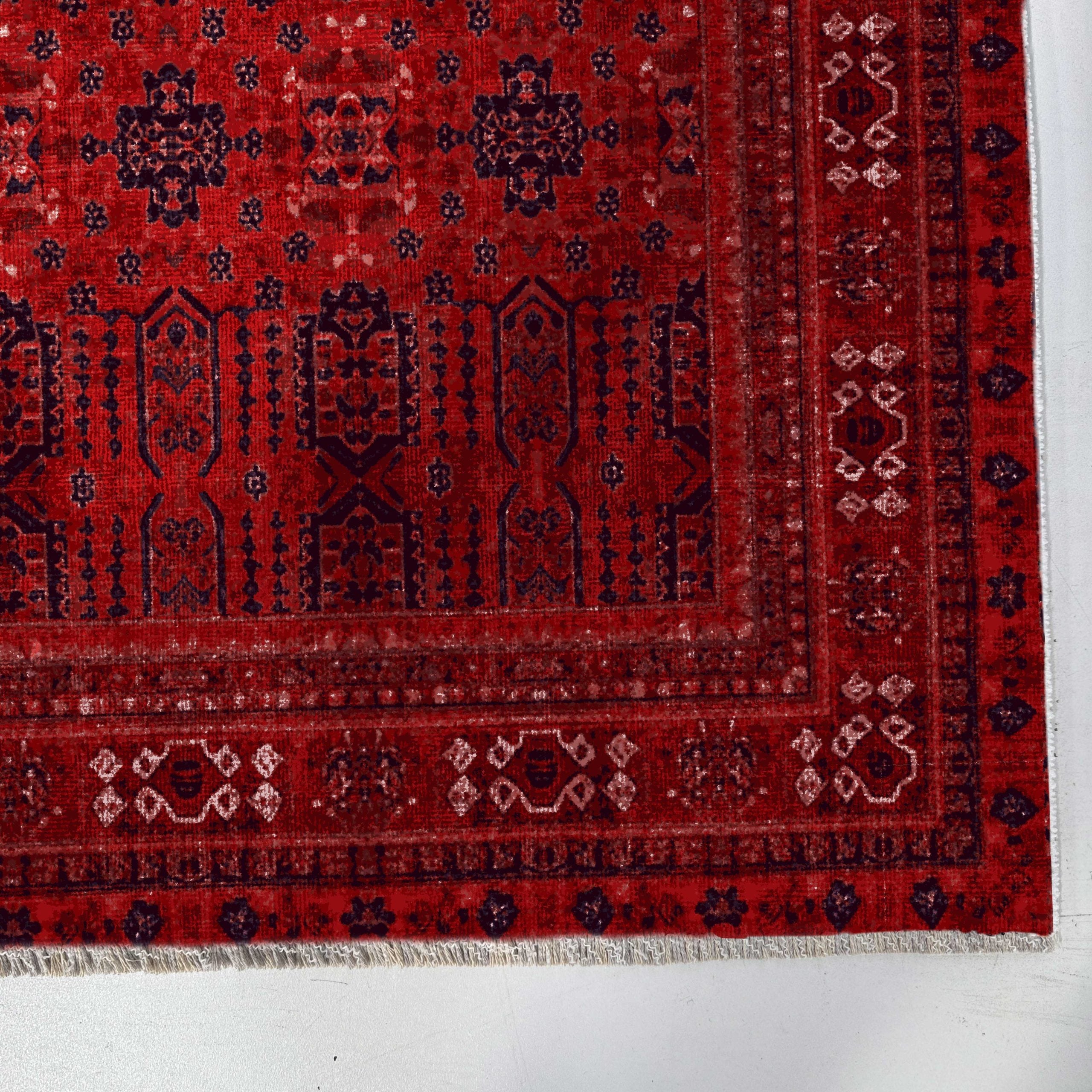 Netline Home Red Burgundy Ethnic Classic Vintage Machine Washable Chenille Rug Design NH7138 - Gallery Image 3 - Netline Home