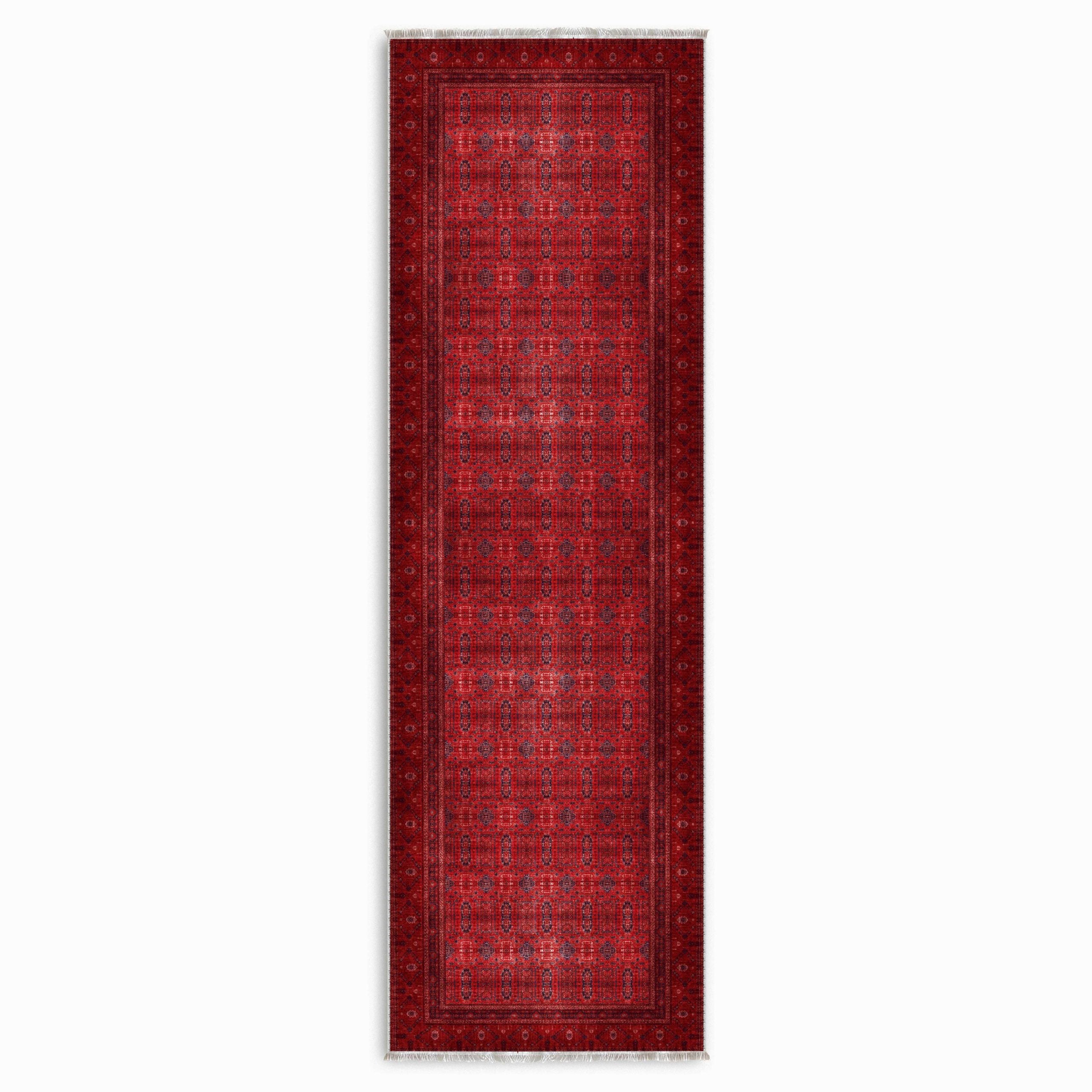 Netline Home Red Burgundy Ethnic Classic Vintage Machine Washable Chenille Rug Design 3011-03 - Gallery Image 6 - Netline Home