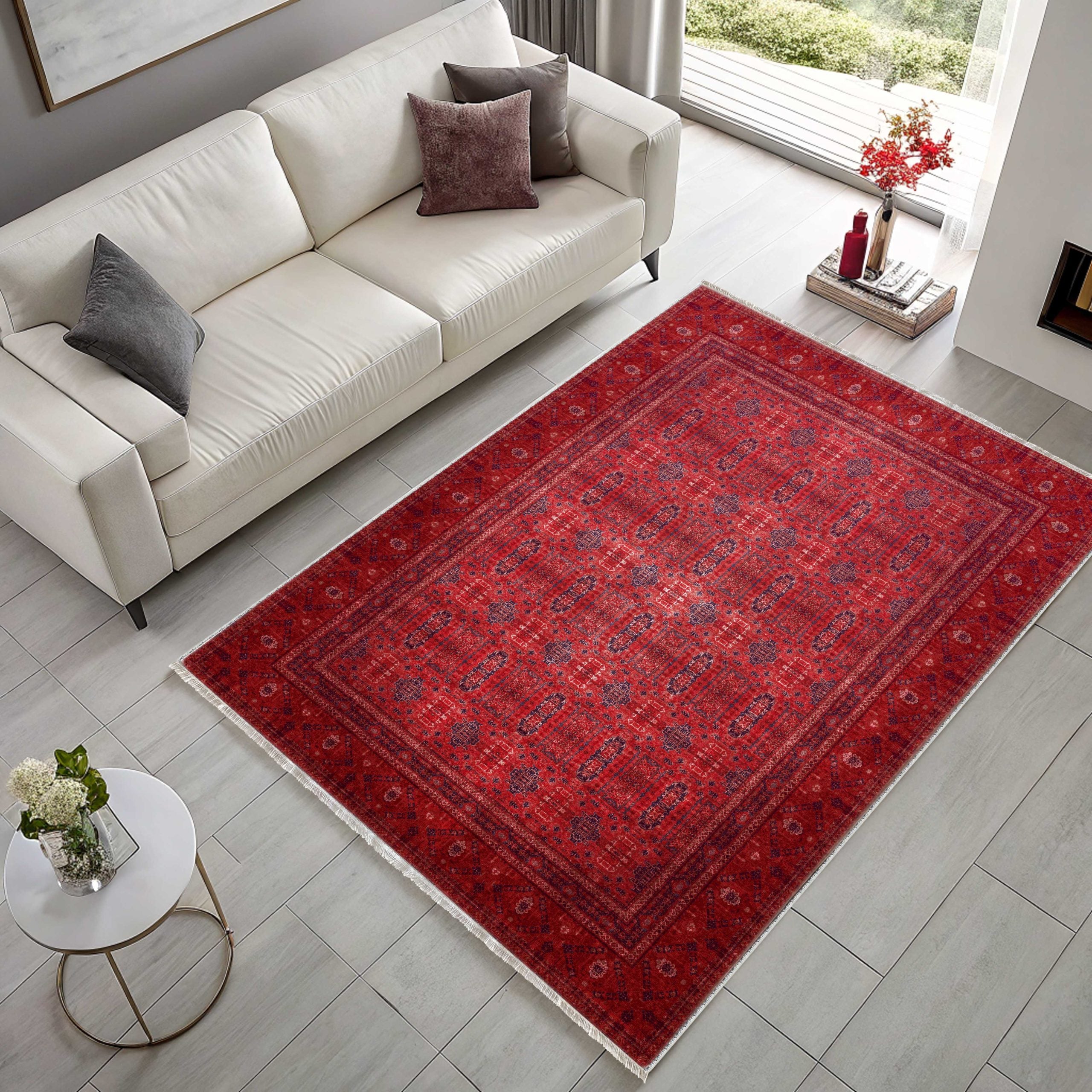 Netline Home Red Burgundy Ethnic Classic Vintage Machine Washable Chenille Rug Design NH7138 - Detailed Photoshoot - Netline Home