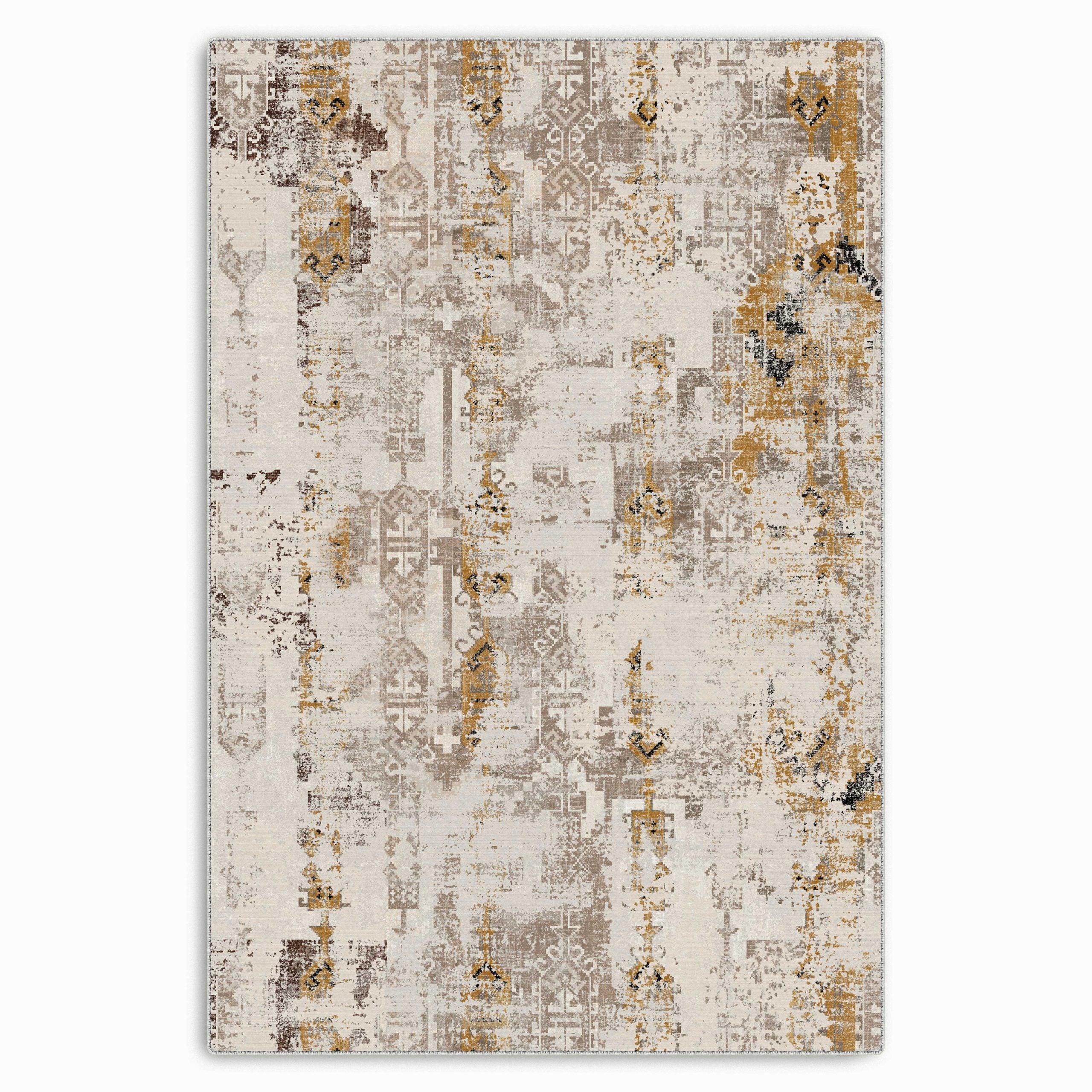 Netline Home Yellow Gold Mink Brown Ethnic Vintage Machine Washable Chenille Rug Design NH7121 - Hilltop Photoshoot - Netline Home