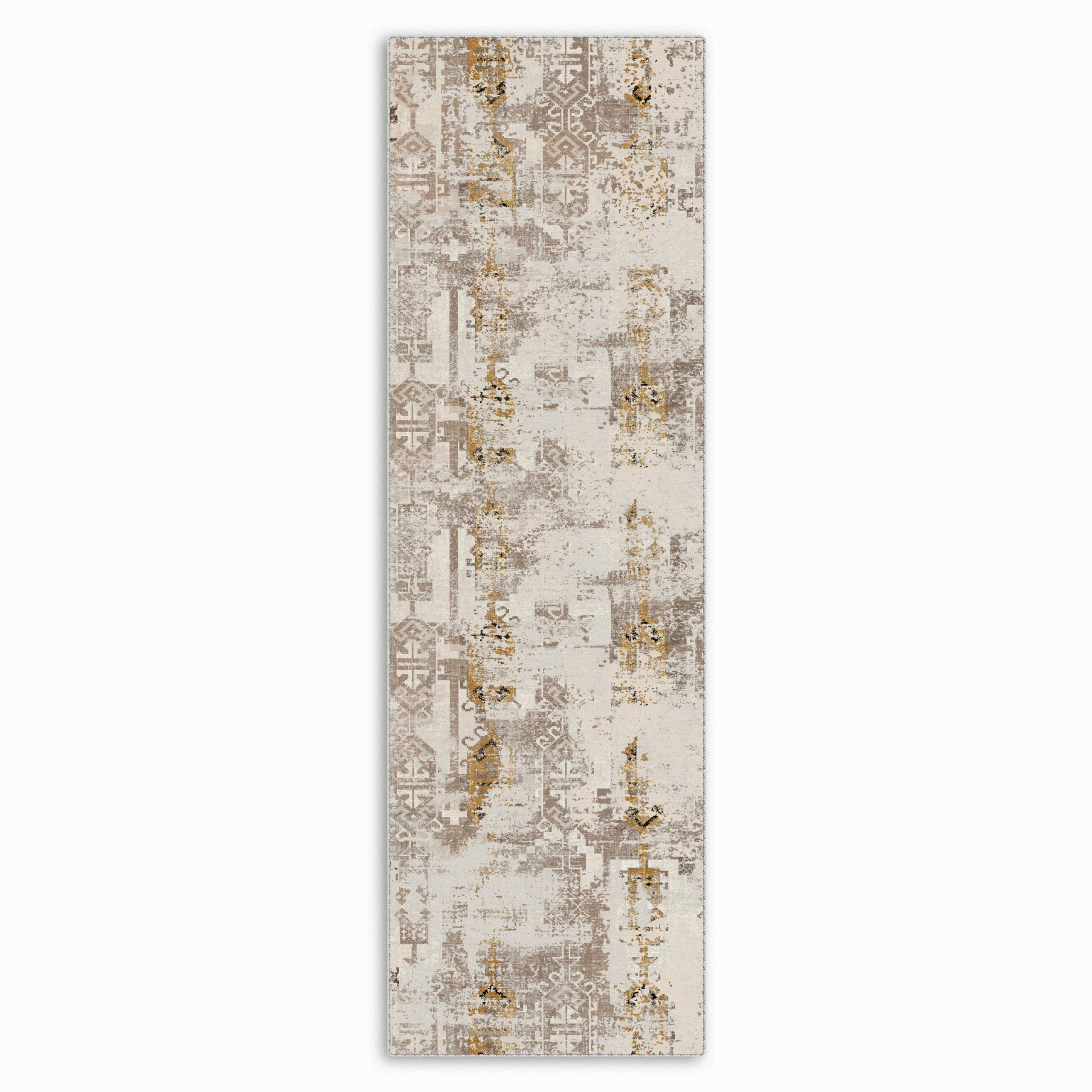 Netline Home Yellow Gold Mink Brown Ethnic Vintage Machine Washable Chenille Rug Design NH7121 - Gallery Image 4 - Netline Home