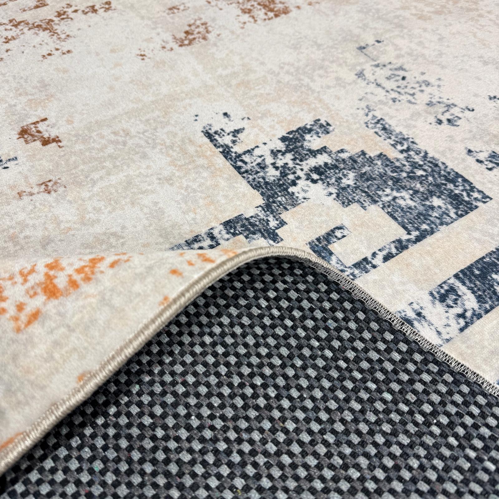 Netline Home Blue Navy Yellow Gold Mink Brown Ethnic Modern Machine Washable Chenille Rug Design NH7116 - Gallery Image 4 - Netline Home