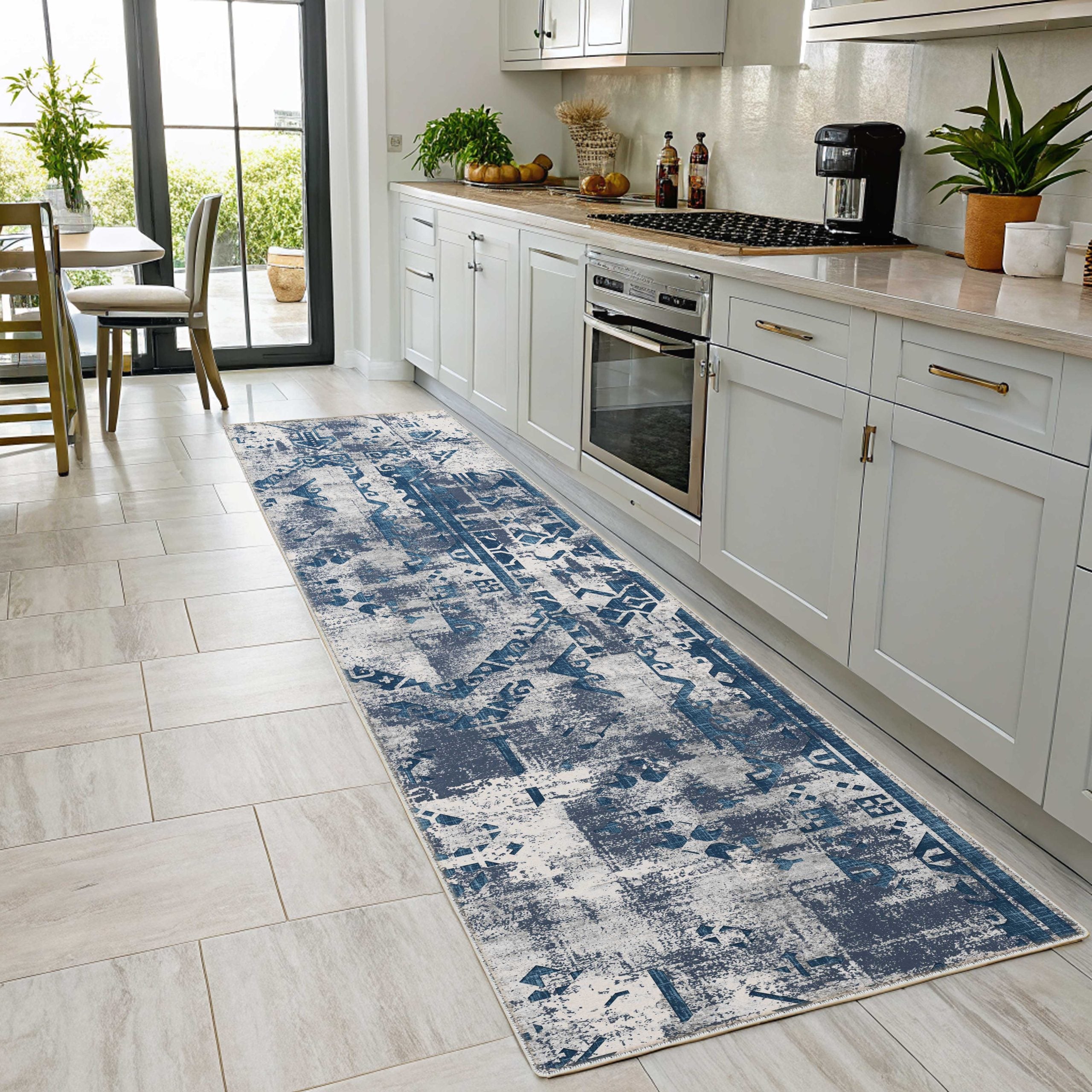 Netline Home Blue Navy Ethnic Vintage Machine Washable Chenille Rug Design NH7123 - Gallery Image 5 - Netline Home