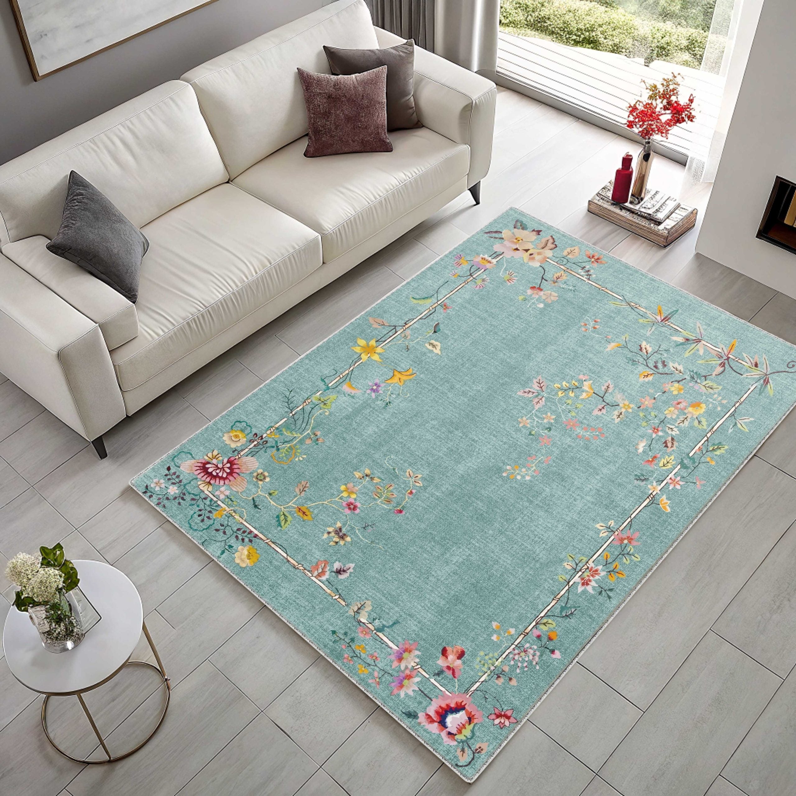 Netline Home Green Khaki Classic Machine Washable Chenille Rug Design NH7113 - Detailed Photoshoot - Netline Home