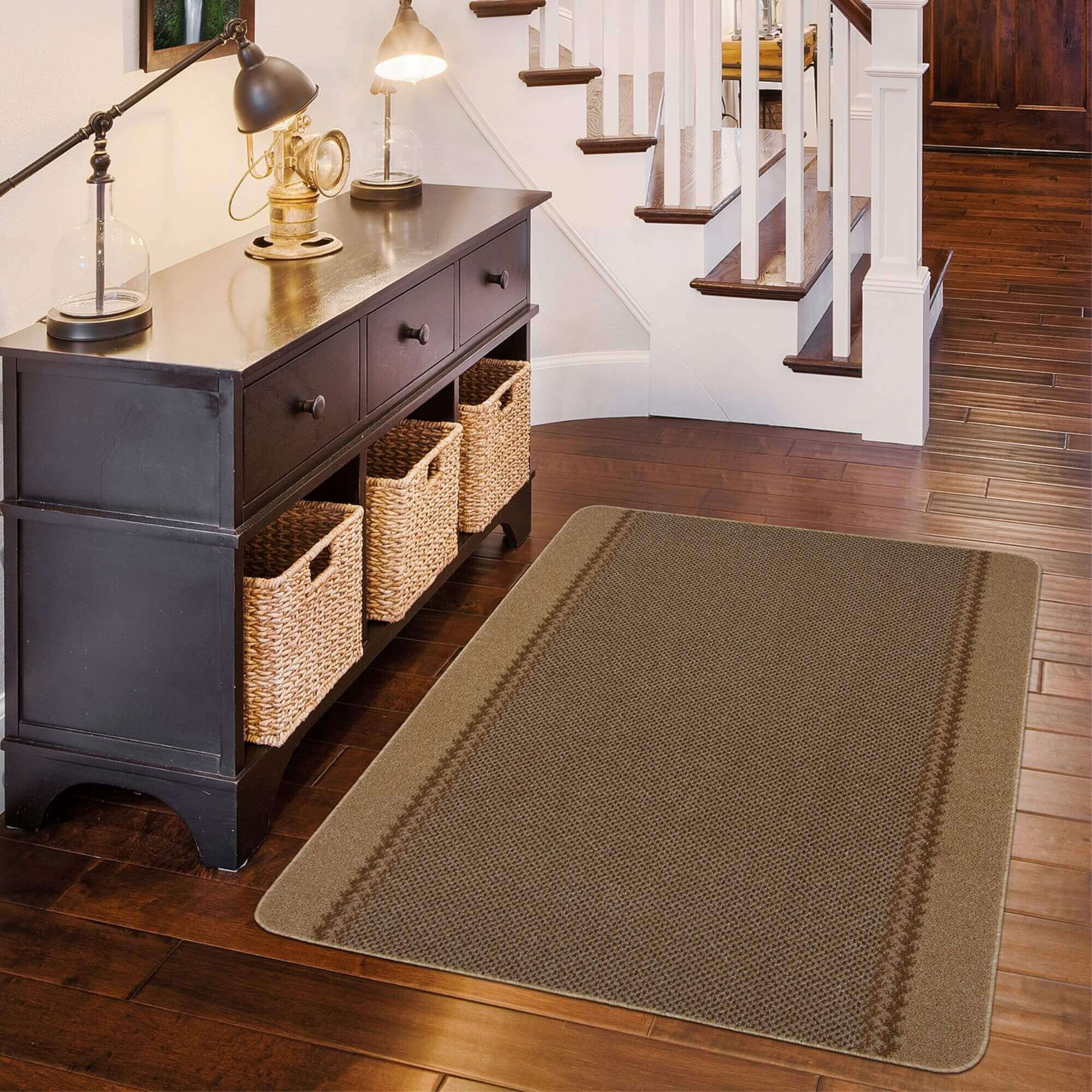 Washable Bordered Beige Rug | 116B