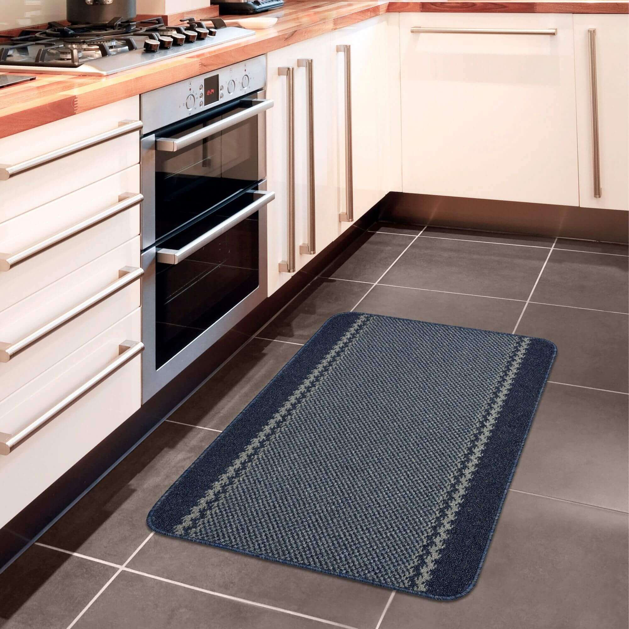 Washable Bordered Blue Rug | 116Blu