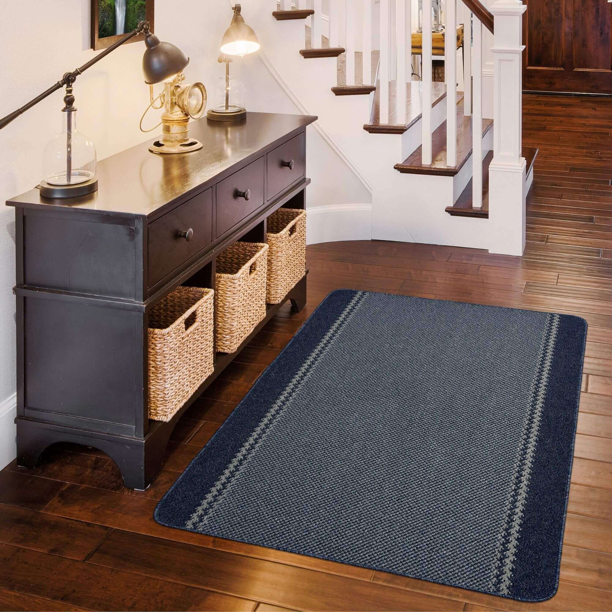 Washable Bordered Blue Rug | 116Blu