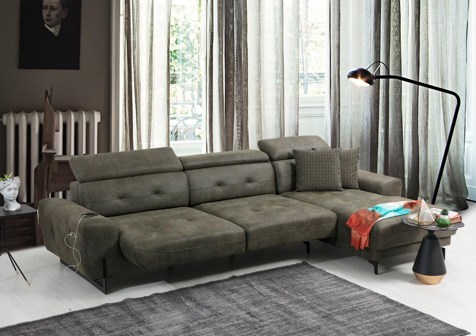 Lora Relax Mini L corner recliner sofa by Netline Home Interior, showcasing cushioned fabric seating with built-in recliner mechanisms.