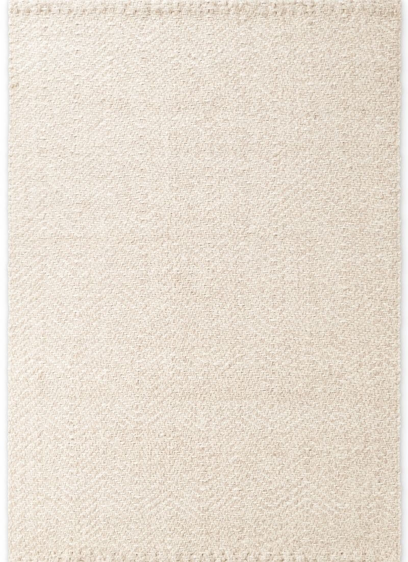 Natural white herringbone wool and jute runner rug by The Rugs, showcasing textured woven pattern on a neutral floor.
