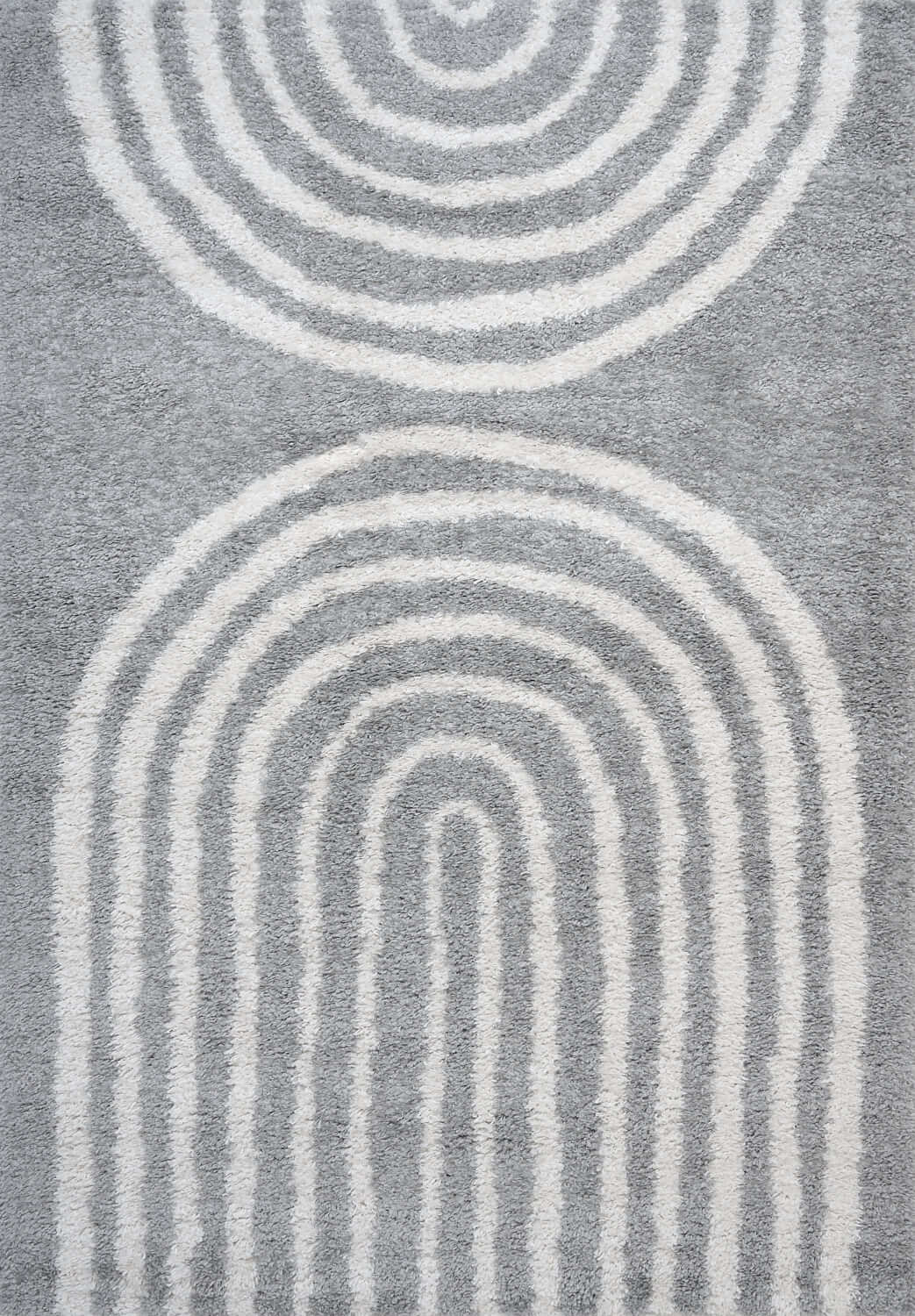 Top view of the Moodi Shaggy Grey Echo Runner Rug by The Rugs, featuring a plush, textured shaggy grey design.