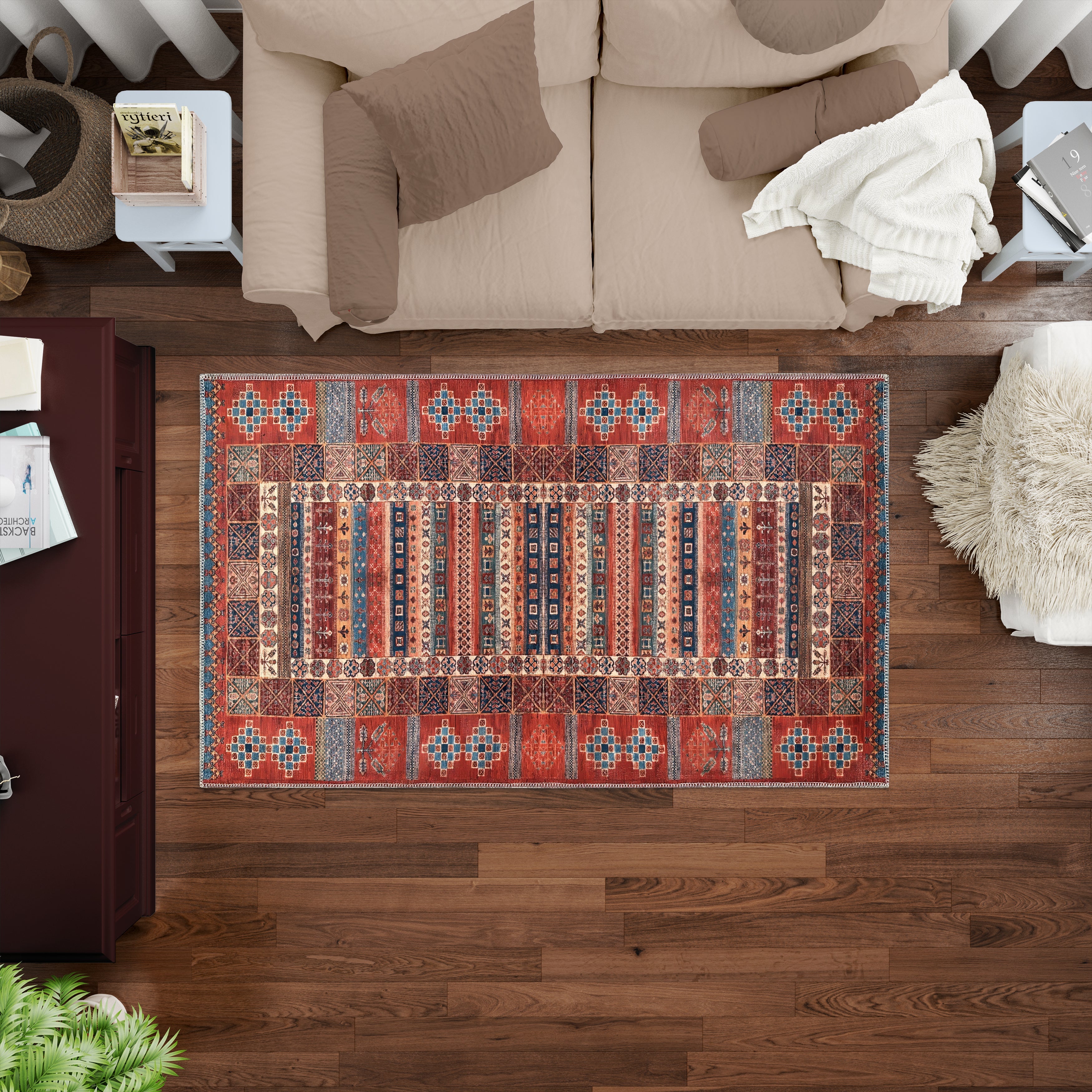 Netline Home Rugs Depot NH1316 – Machine Washable Caucasian Tribal Rug | Multicolor Striped Oriental Carpet for Living Room & Bedroom