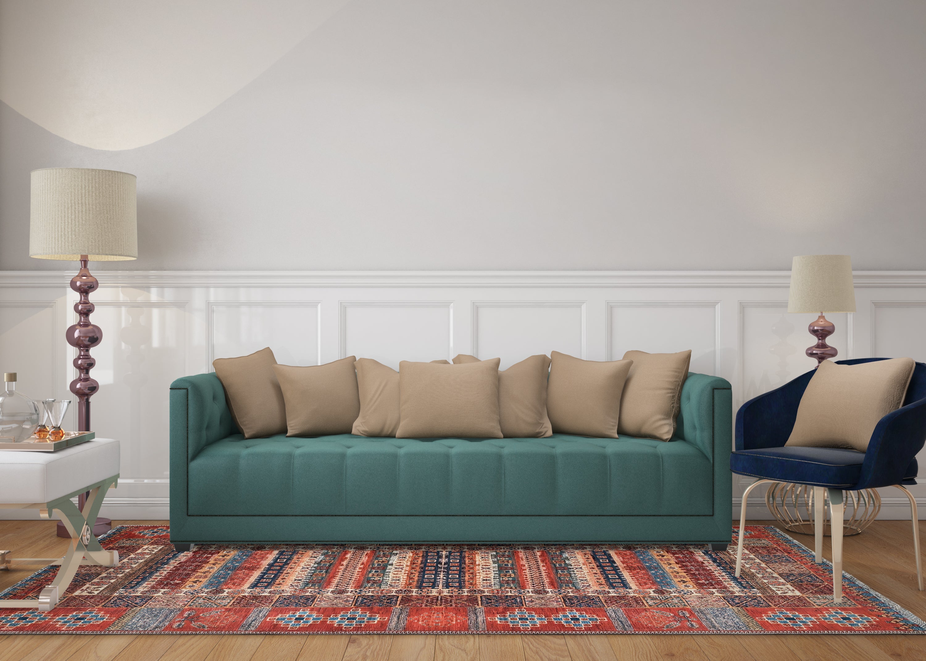 Netline Home Rugs Depot NH1316 – Machine Washable Caucasian Tribal Rug | Multicolor Striped Oriental Carpet for Living Room & Bedroom