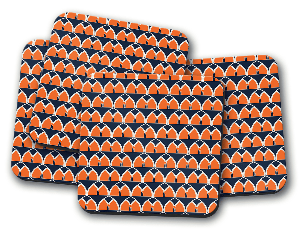 Navy Blue and Orange Retro Geometric Design Coaster