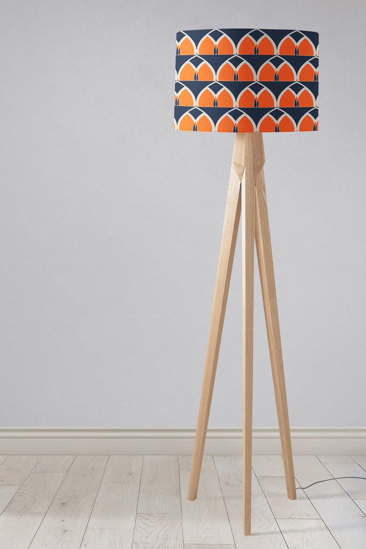 Navy Blue and Orange Retro Geometric Design Lampshade – Ceiling & Table Compatible