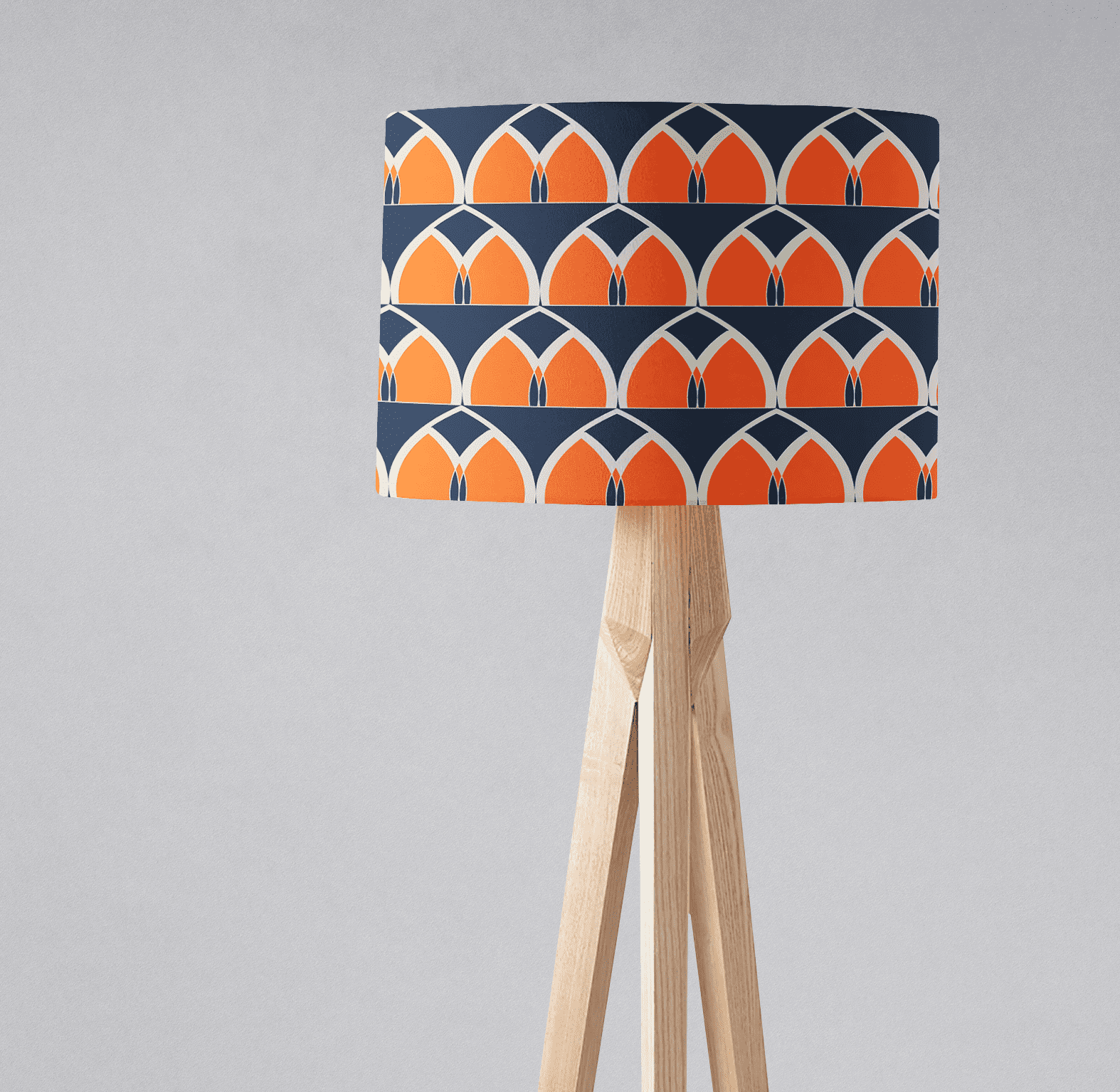 Navy Blue and Orange Retro Geometric Design Lampshade – Ceiling & Table Compatible