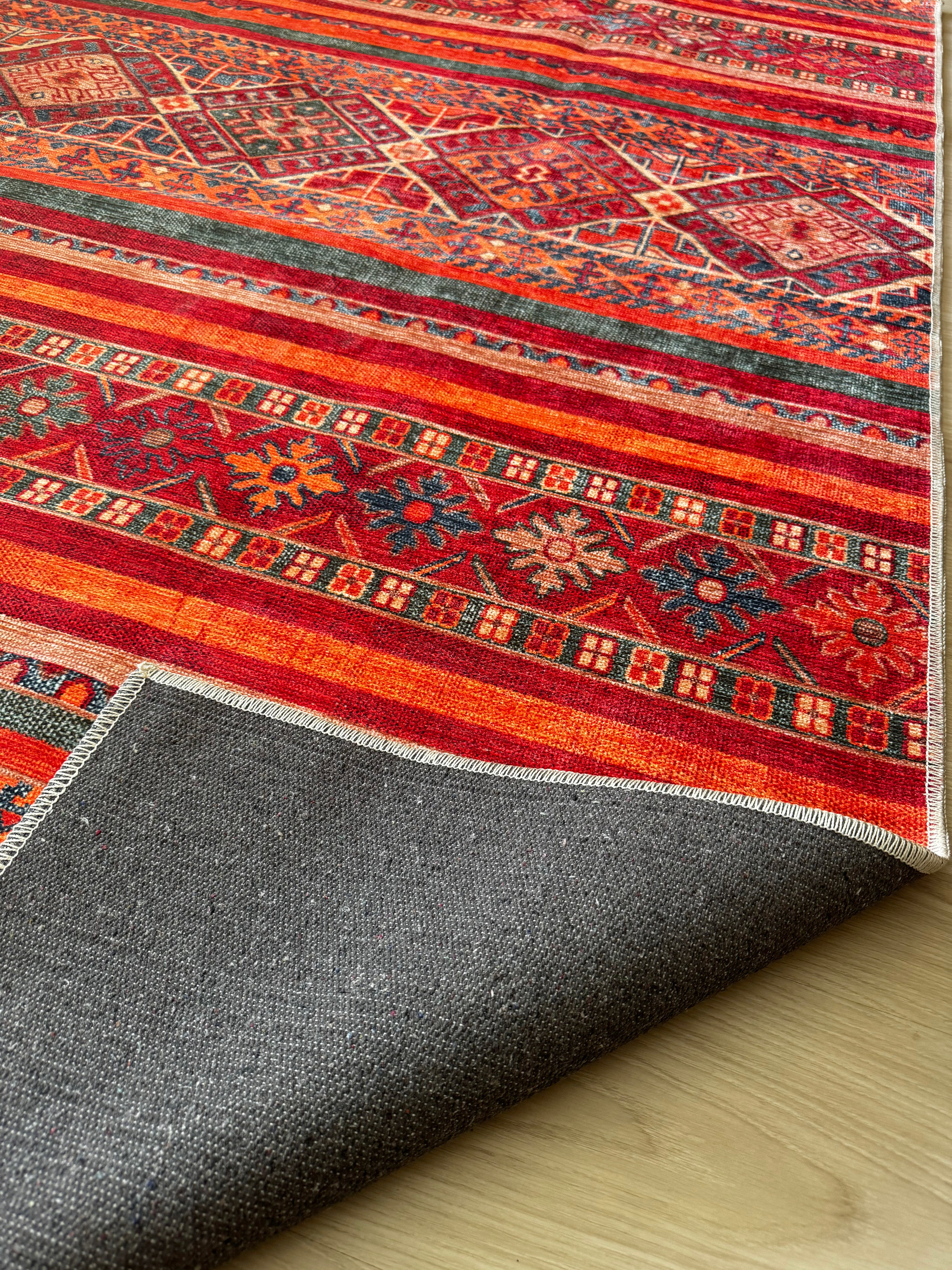 Netline Home Rugs Depot 1322K – Machine Washable Red Tribal Kilim Rug | Multicolor Geometric Striped Carpet for Living Room, Bedroom & Dining