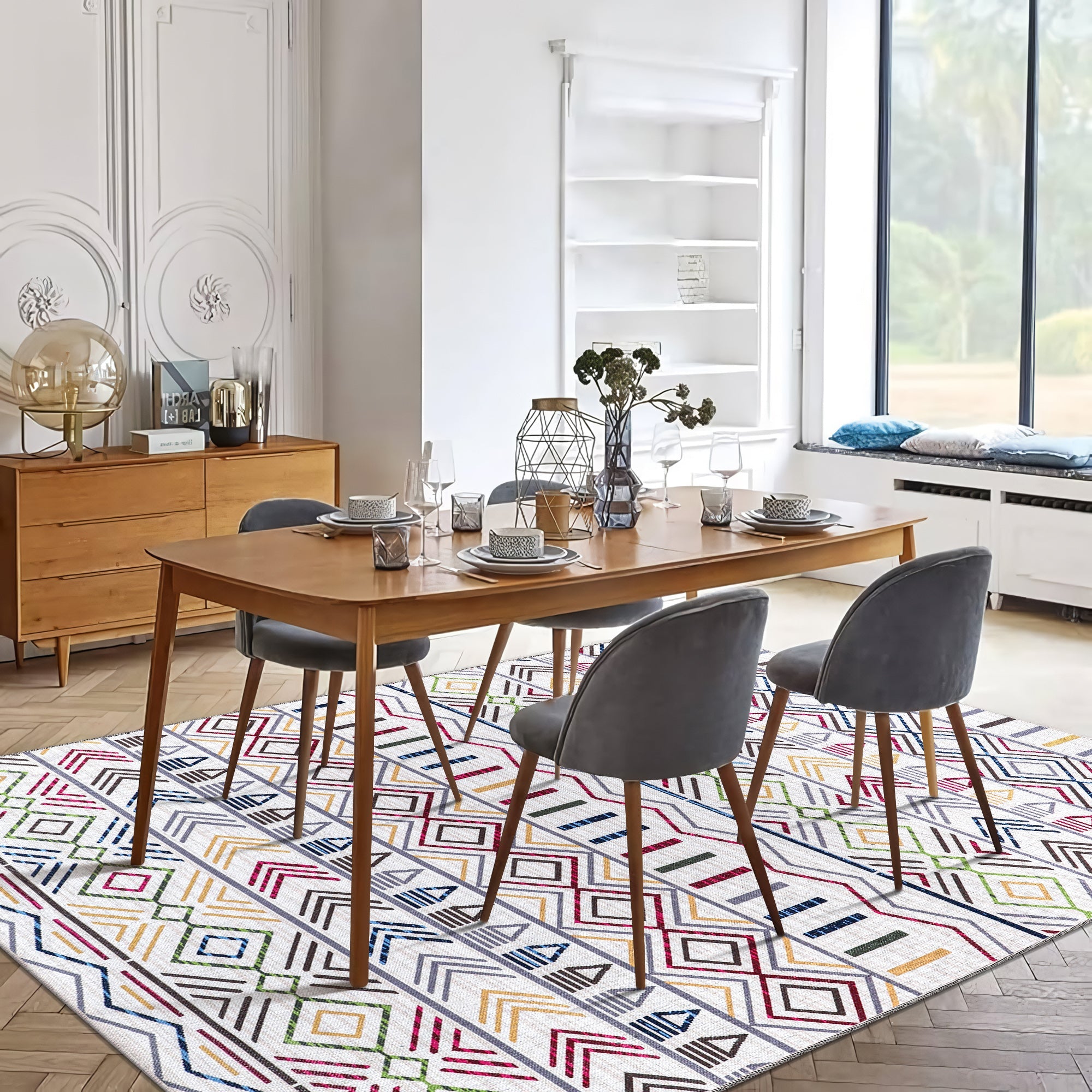 Netline Home Rugs Depot Kilim Red Medallion Washable Rug Design RW1005