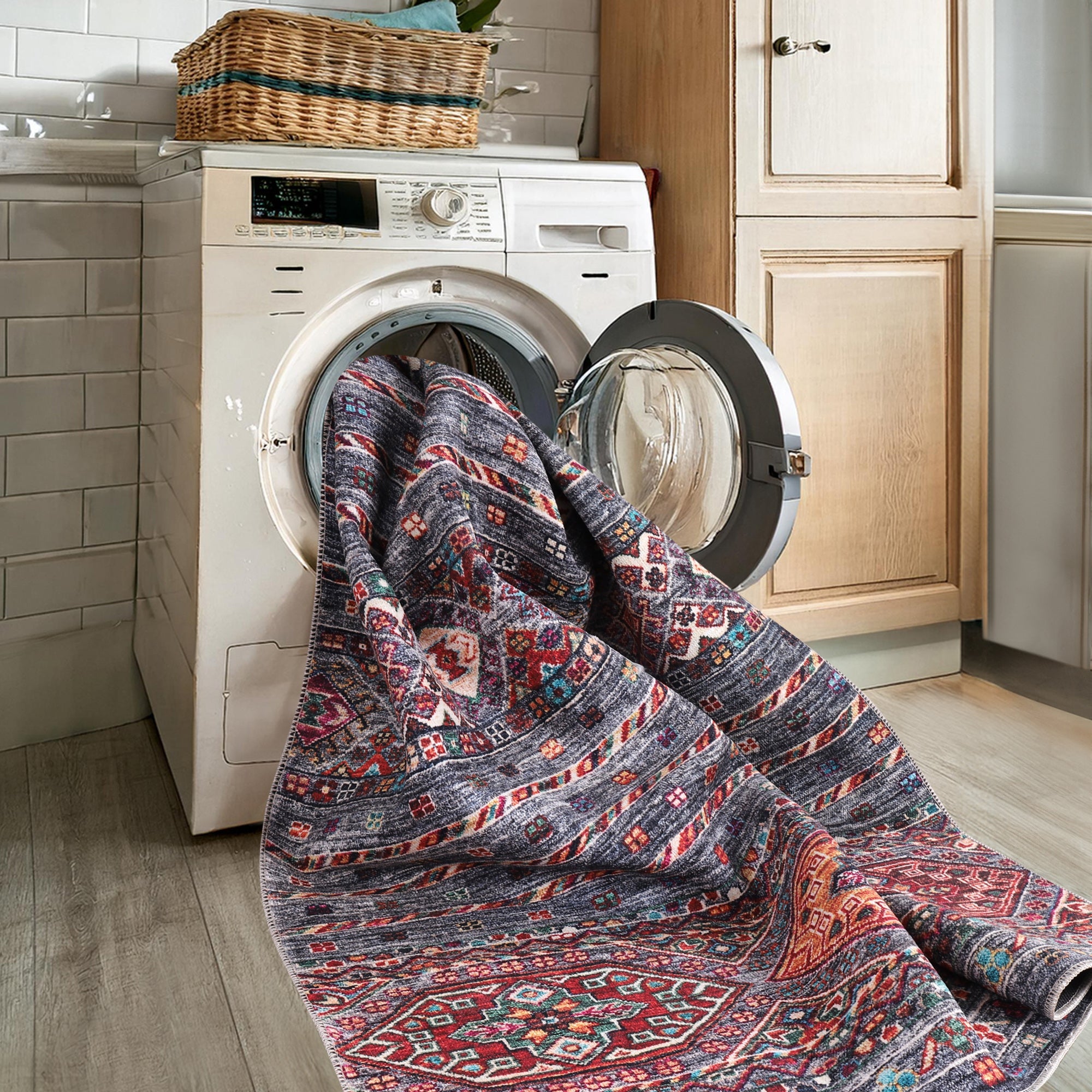 Netline Home Rugs Depot RW1002 – Machine Washable Multicolor Tribal Diamond Rug | Bohemian Kilim-Style Carpet for Living Room, Bedroom & Office