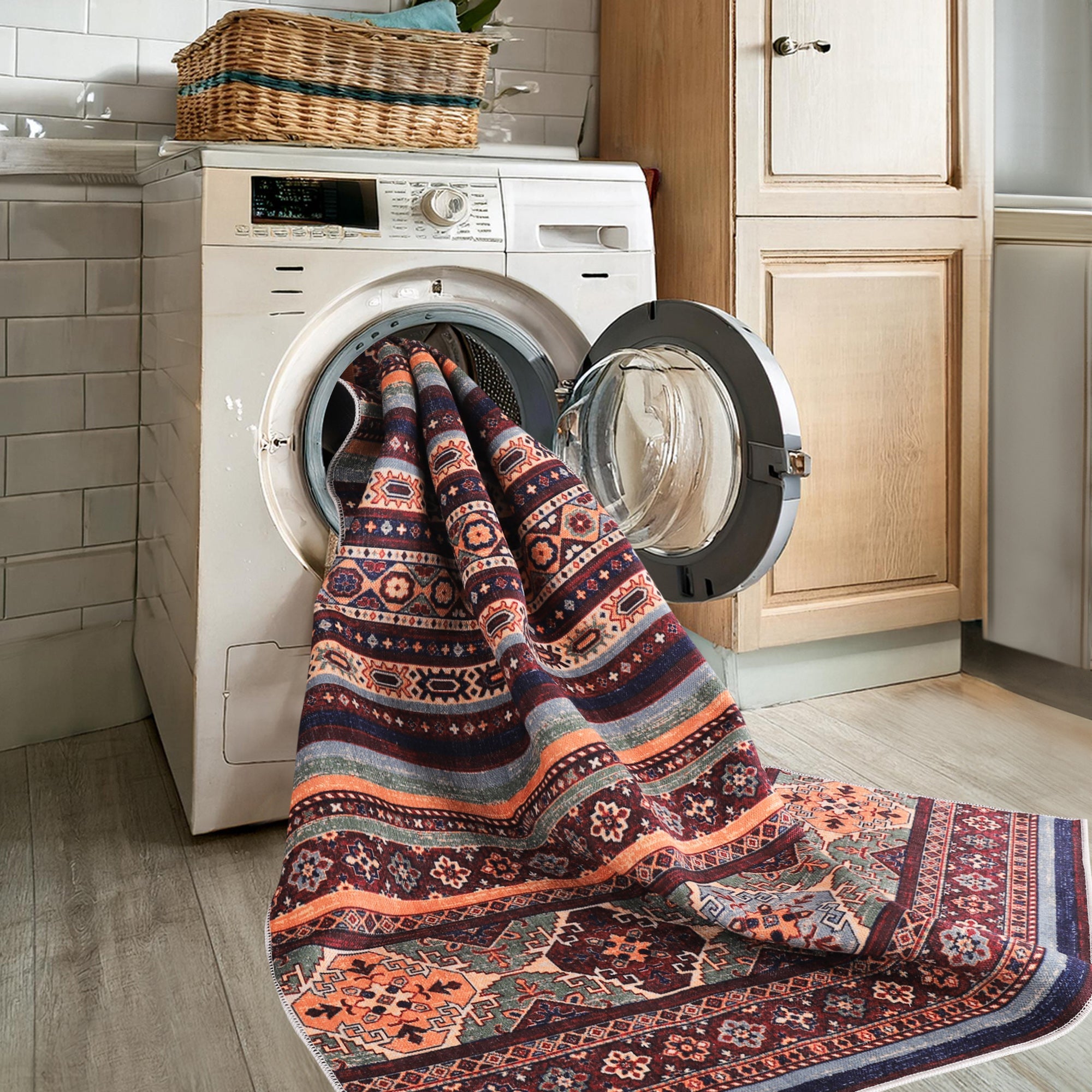 Netline Home Rugs Depot RW1004 – Machine Washable Multicolor Tribal Kilim Rug | Geometric Striped Oriental Carpet for Living Room, Bedroom & Dining