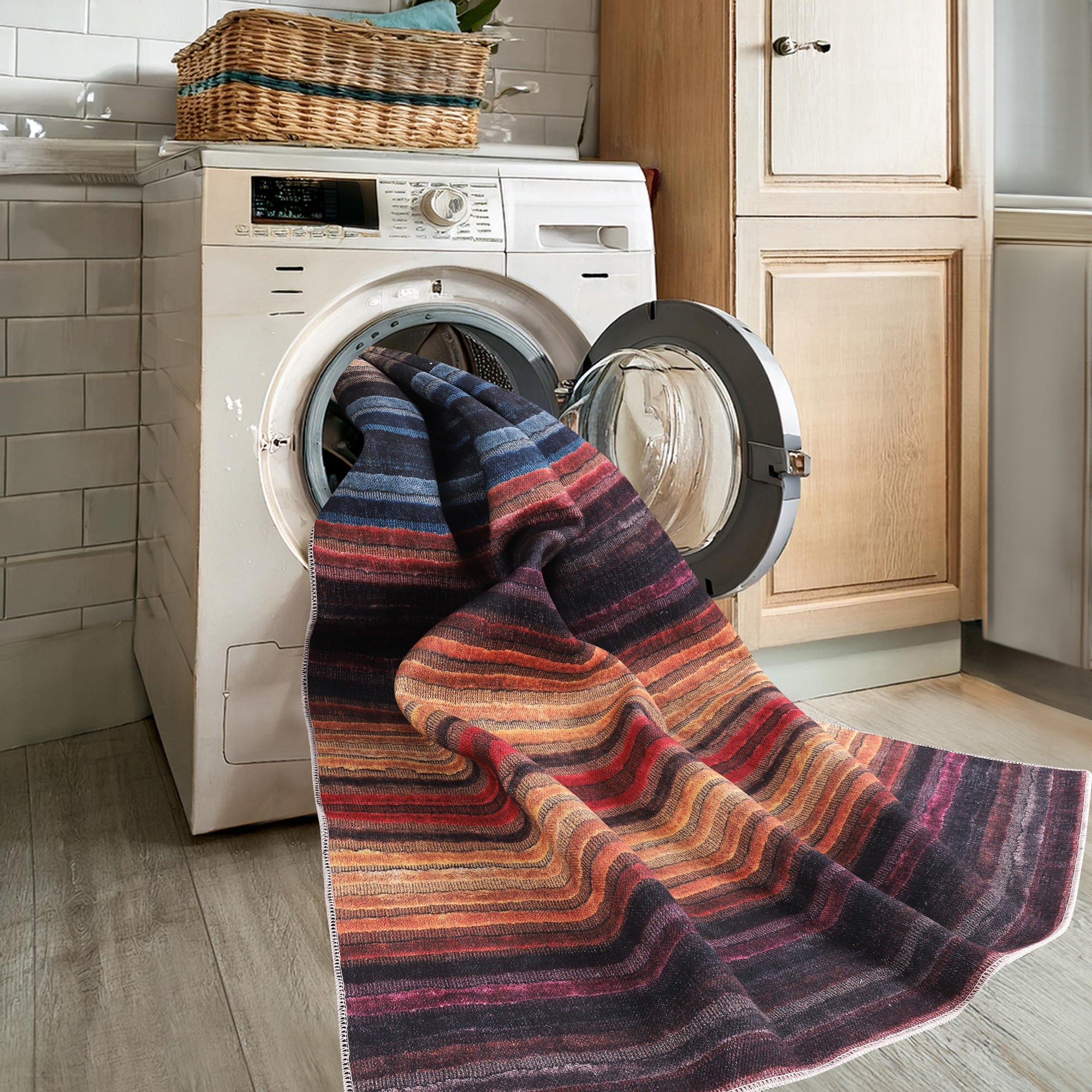 Netline Home Rugs Depot RW1006 – Machine Washable Multicolor Striped Area Rug | Modern Bohemian Vibrant Carpet for Living Room, Bedroom & Office