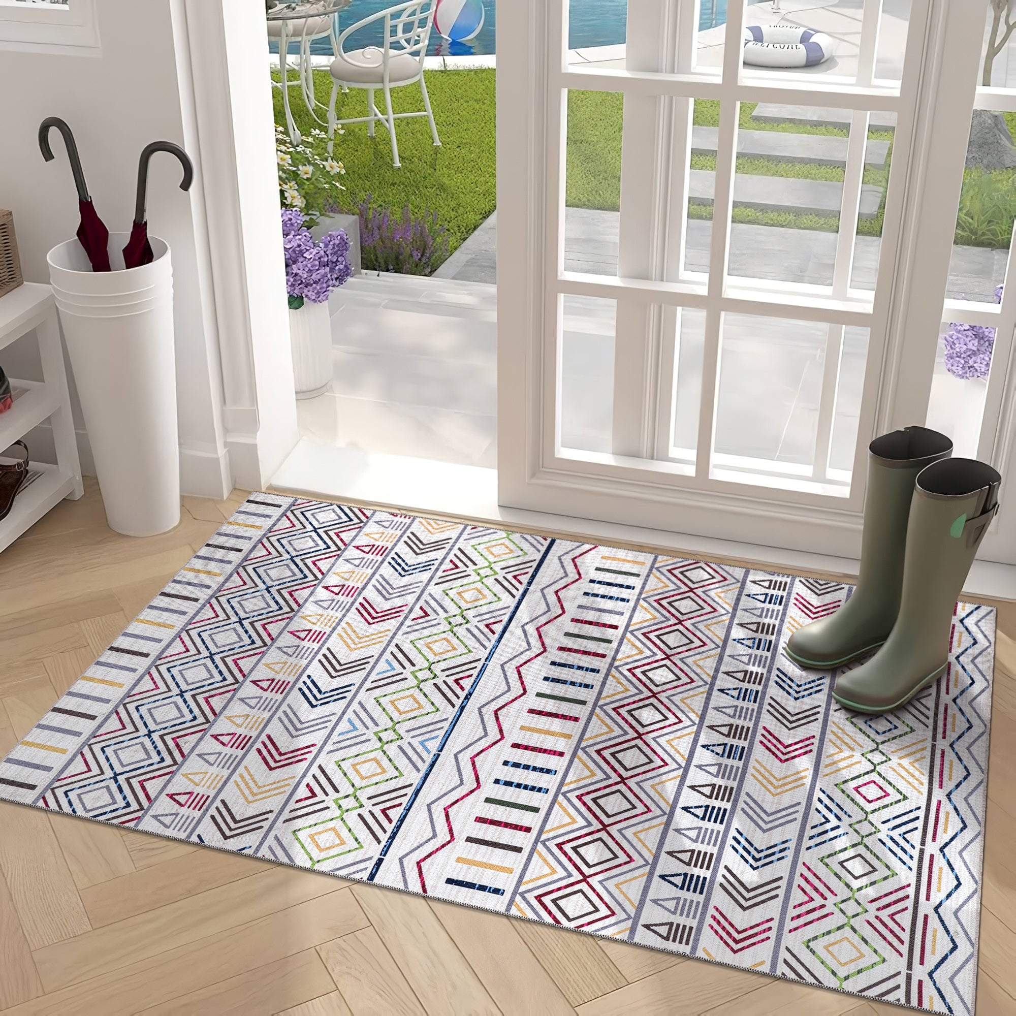 Netline Home Rugs Depot Kilim Red Medallion Washable Rug Design RW1005