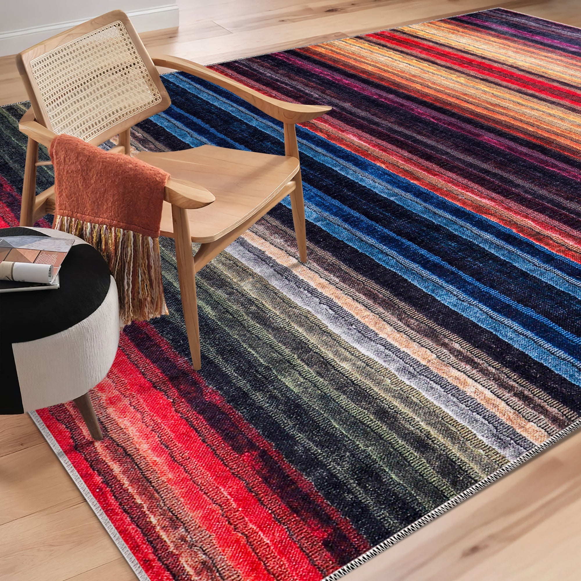 Netline Home Rugs Depot RW1006 – Machine Washable Multicolor Striped Area Rug | Modern Bohemian Vibrant Carpet for Living Room, Bedroom & Office